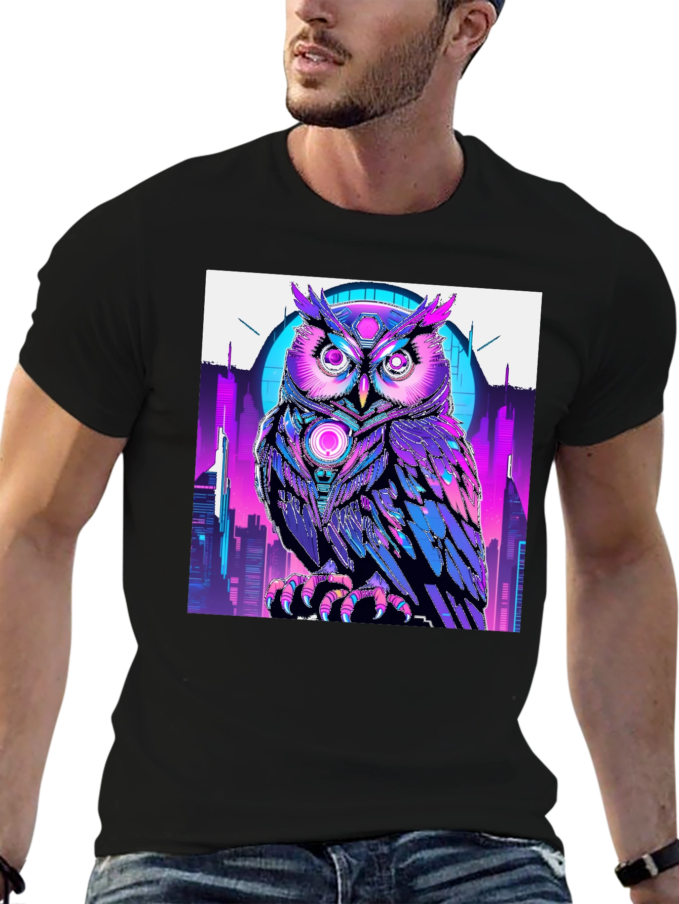 Cyberpunk Owl Graphic T-Shirt
