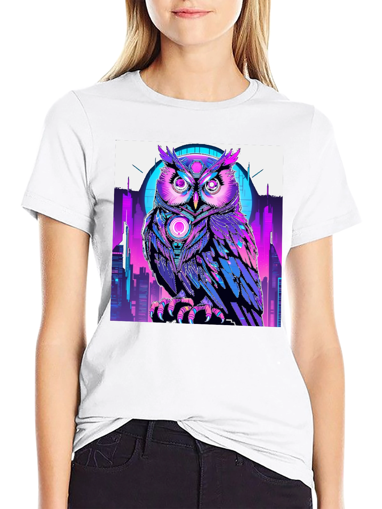 Cyberpunk Owl Graphic T-Shirt