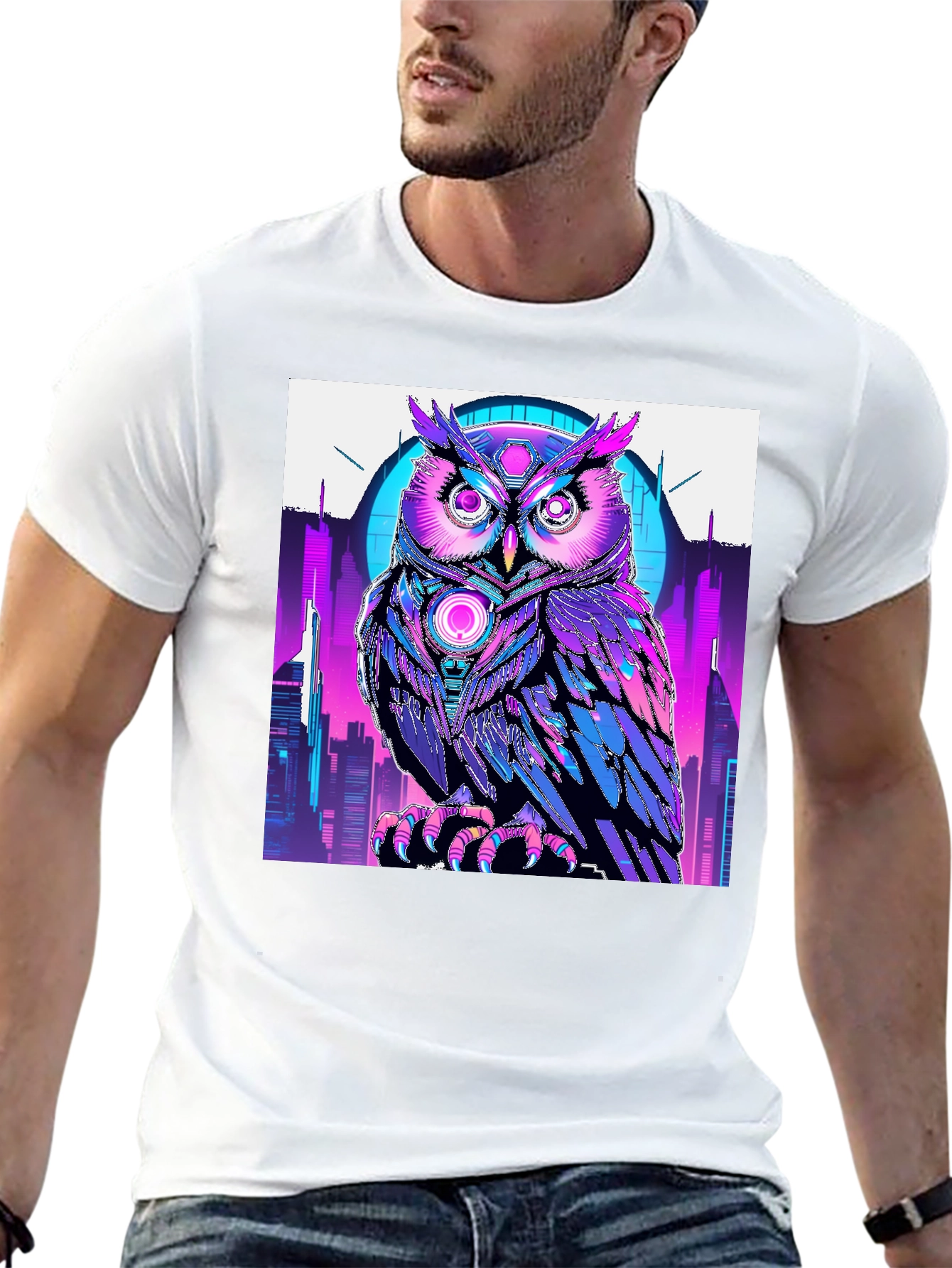 Cyberpunk Owl Graphic T-Shirt
