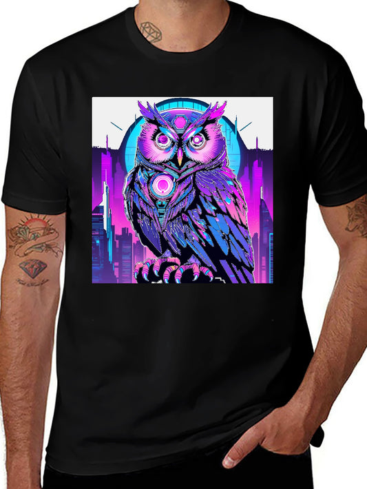 Cyberpunk Owl Graphic T-Shirt