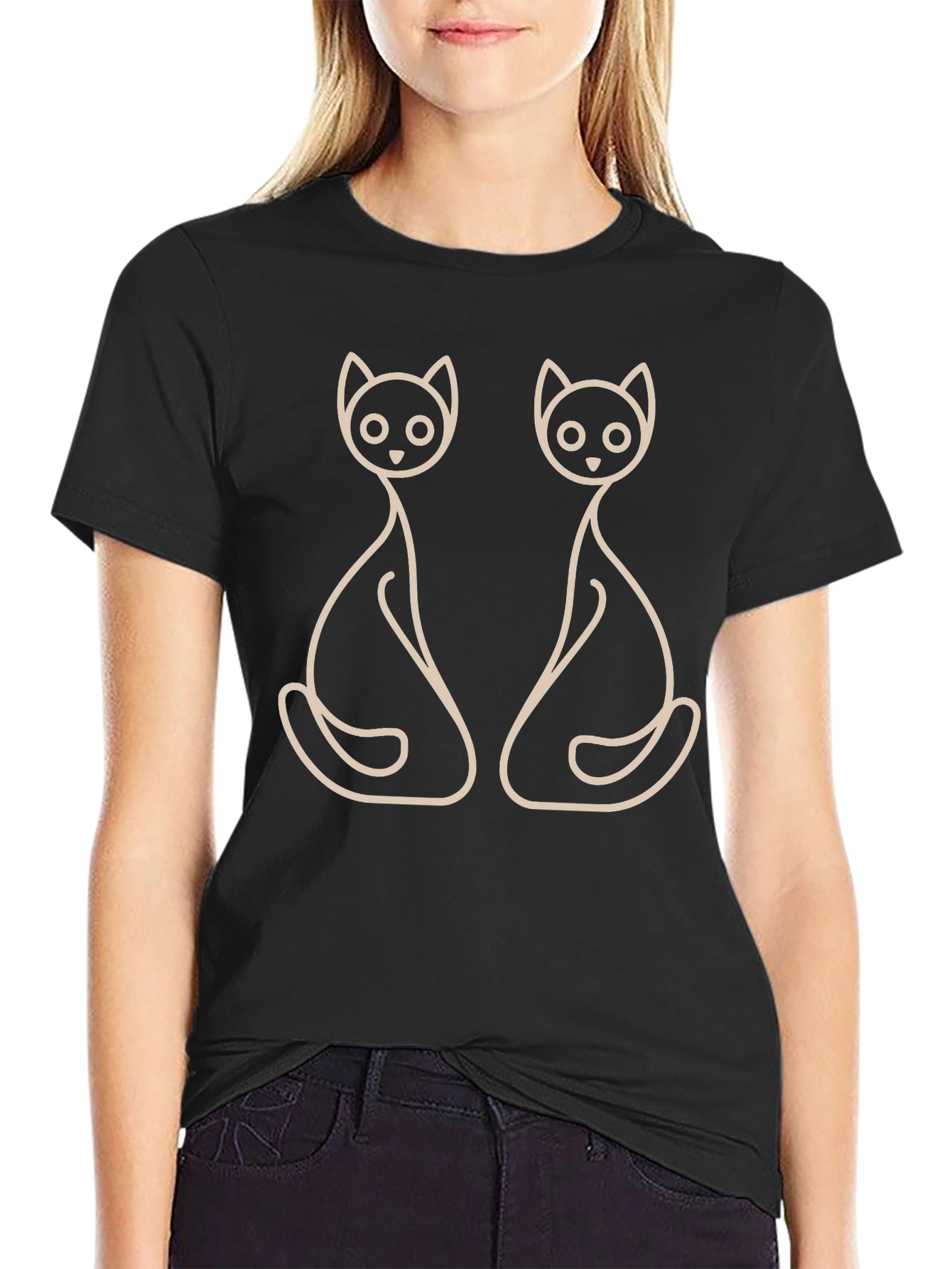 Minimalist Cat Lover T-Shirt - Black