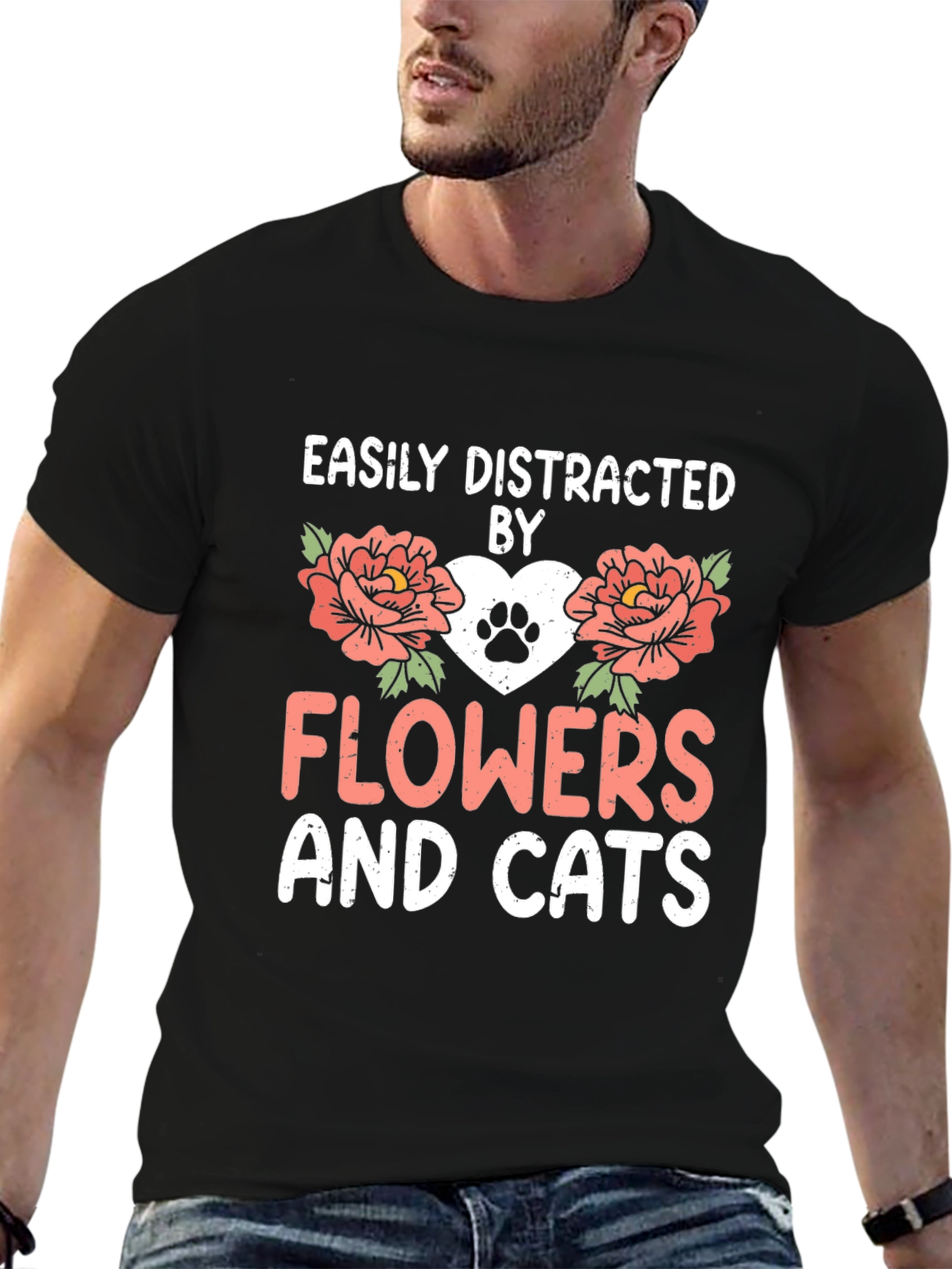 Easily Distracted By Flowers And Cats T-Shirt