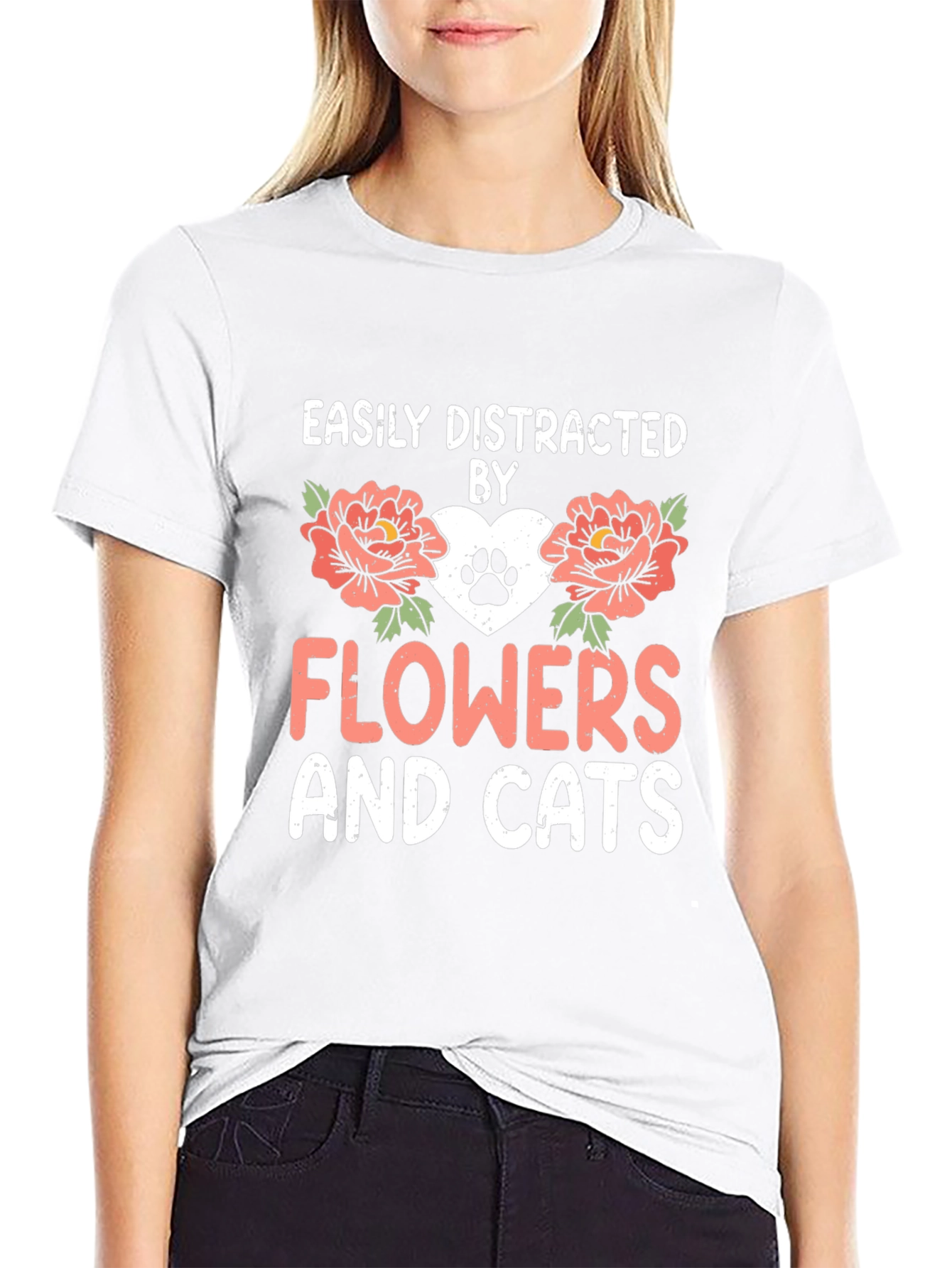 Easily Distracted By Flowers And Cats T-Shirt