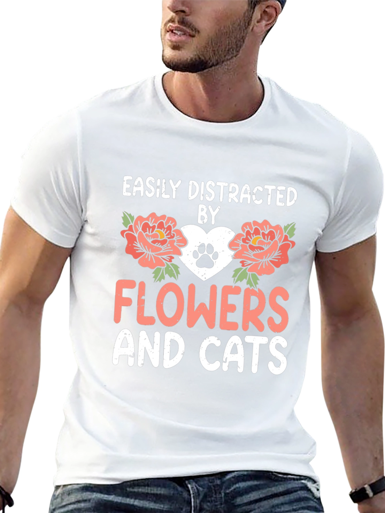 Easily Distracted By Flowers And Cats T-Shirt