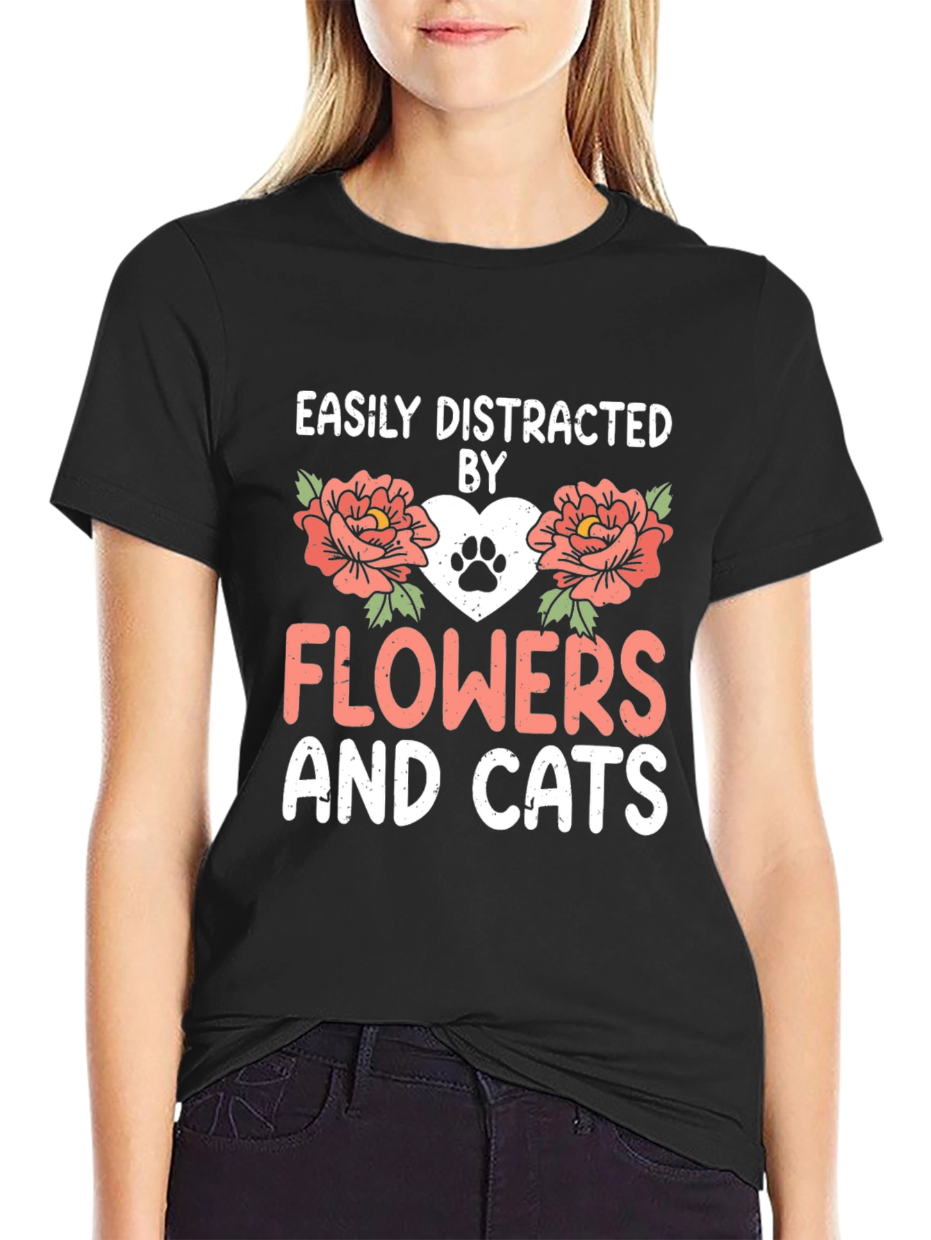 Easily Distracted By Flowers And Cats T-Shirt