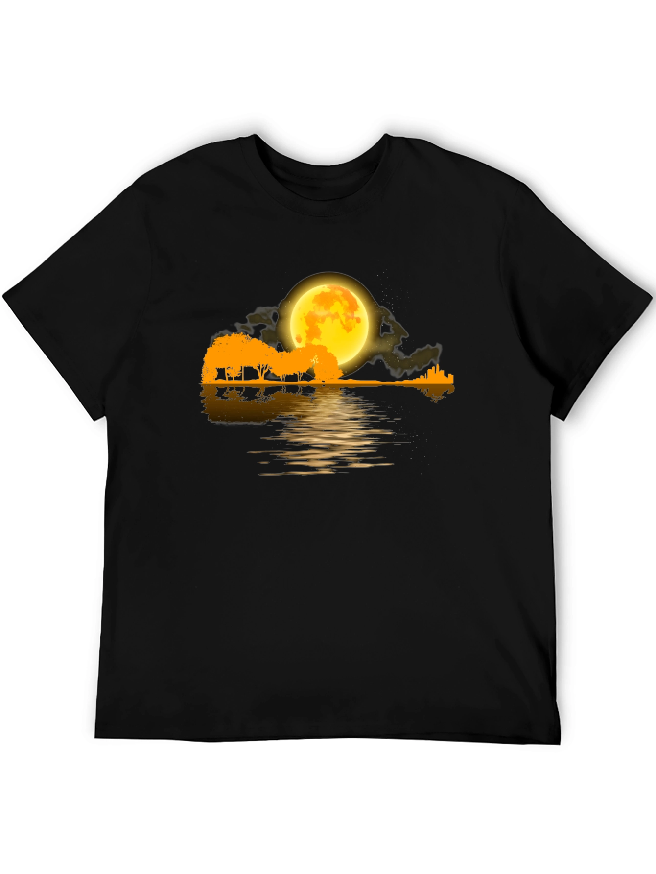 Moonlit Guitar Landscape Black T-Shirt