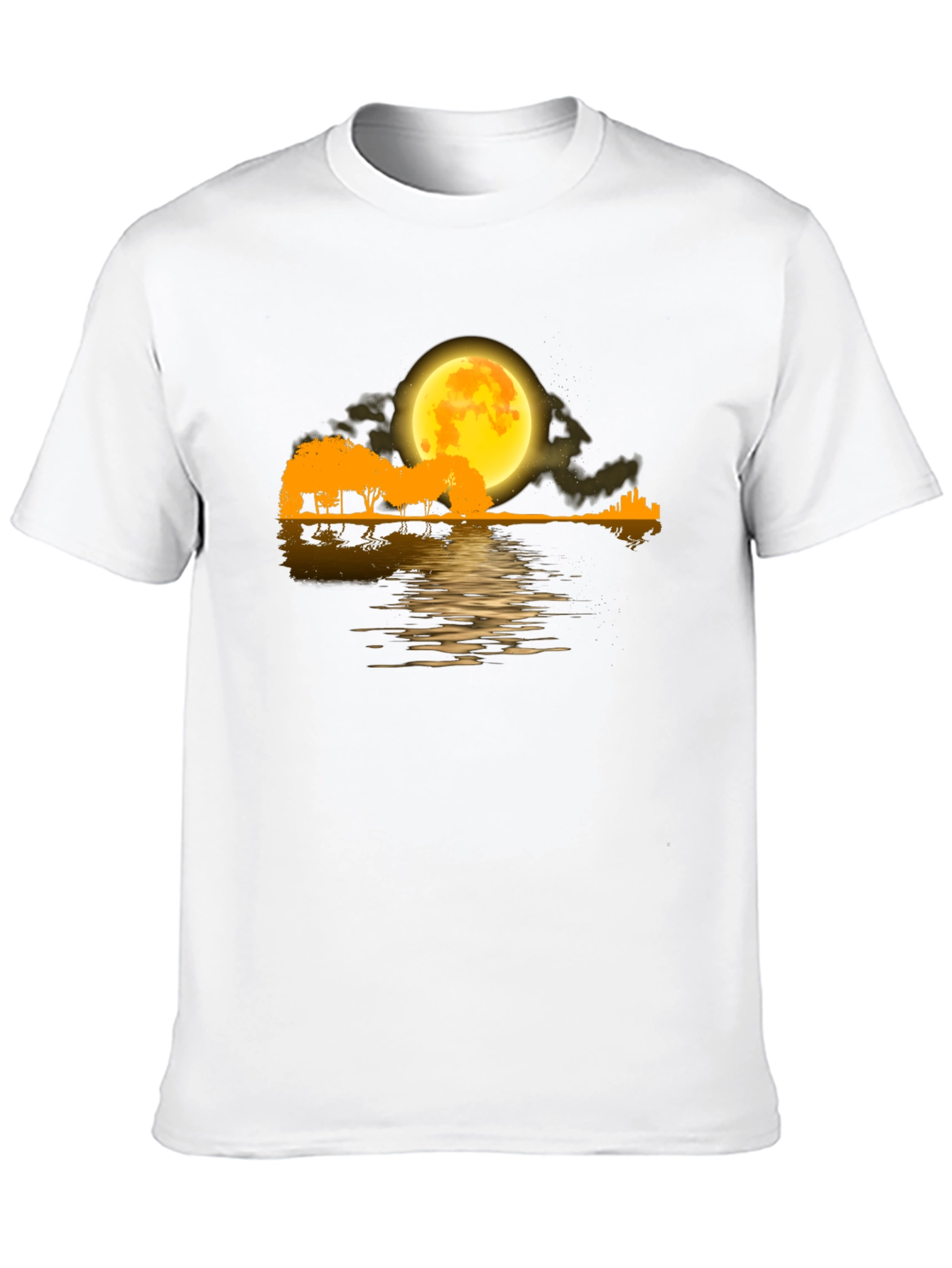 Moonlit Guitar Landscape Black T-Shirt