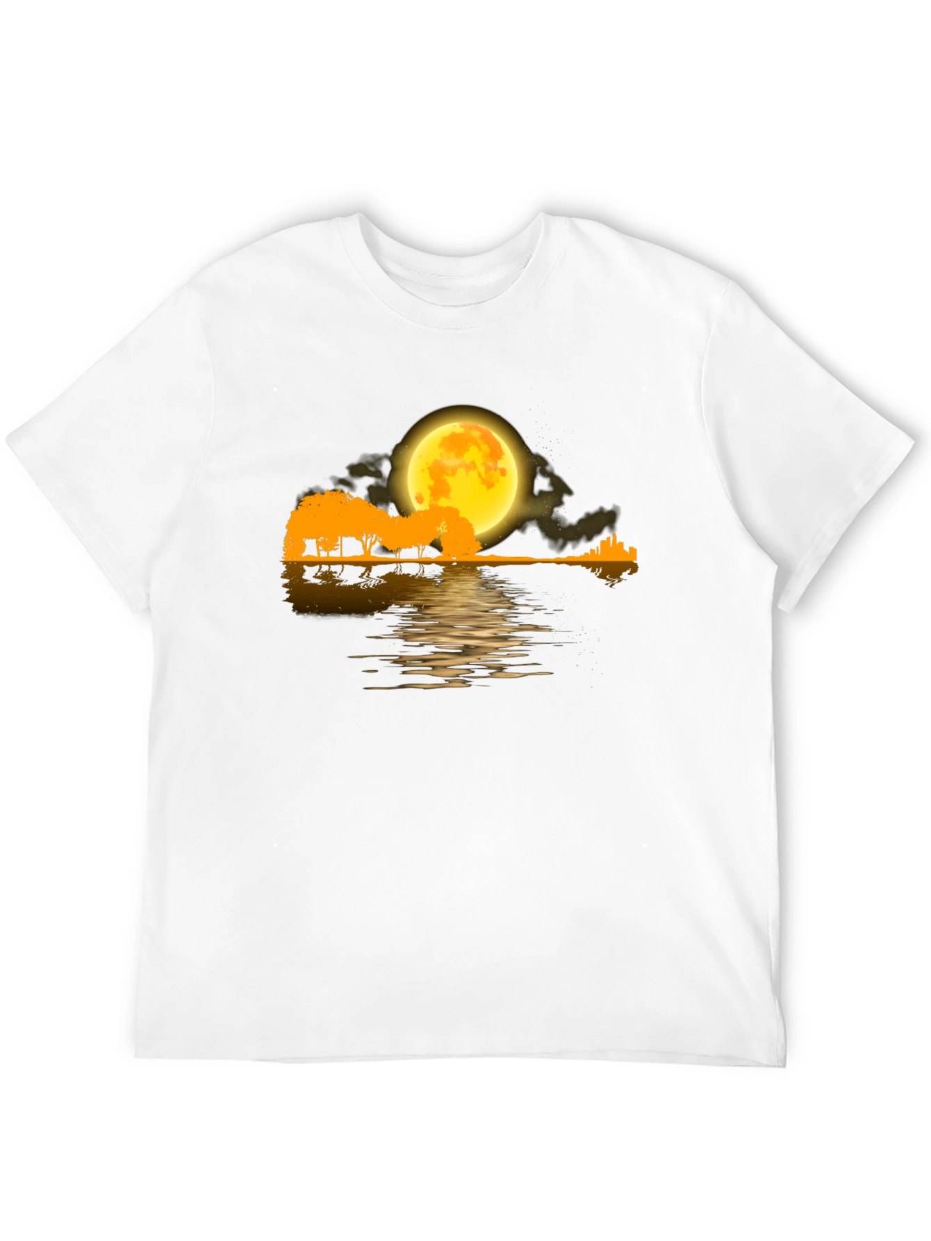Moonlit Guitar Landscape Black T-Shirt