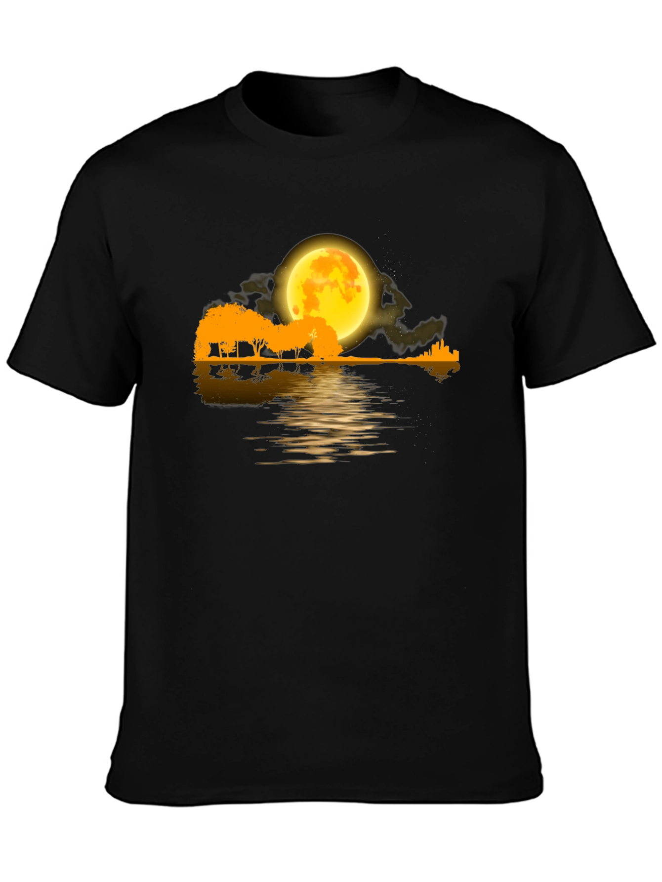 Moonlit Guitar Landscape Black T-Shirt