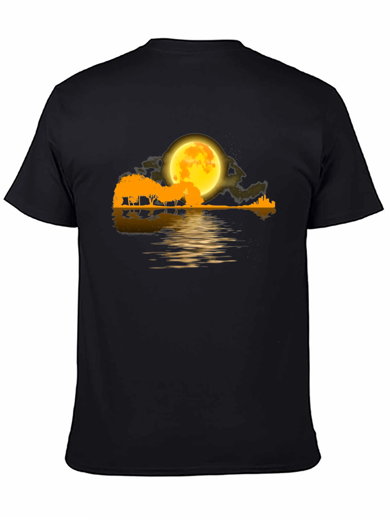 Moonlit Guitar Landscape Black T-Shirt