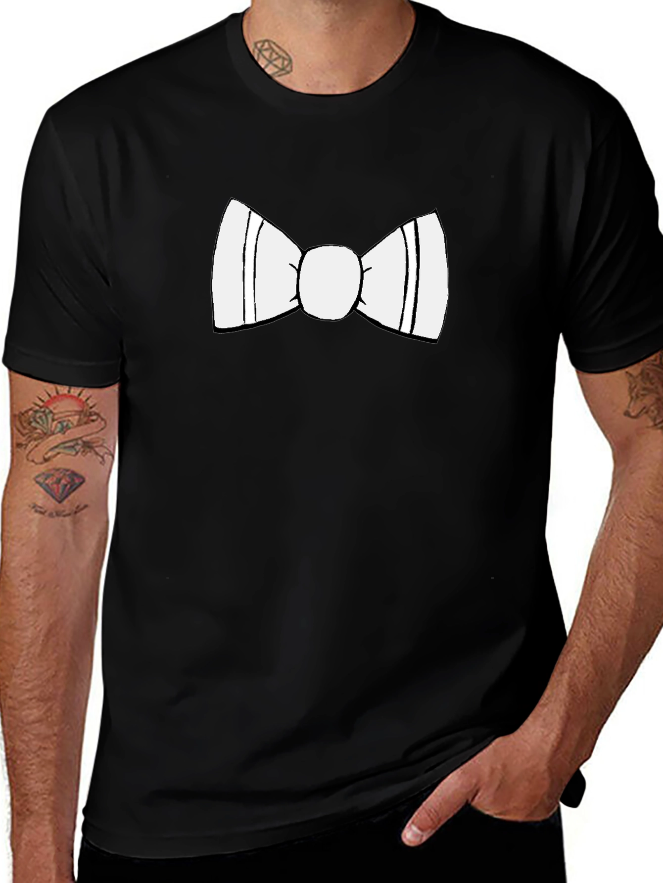 Black T-Shirt with White Bow Tie Design