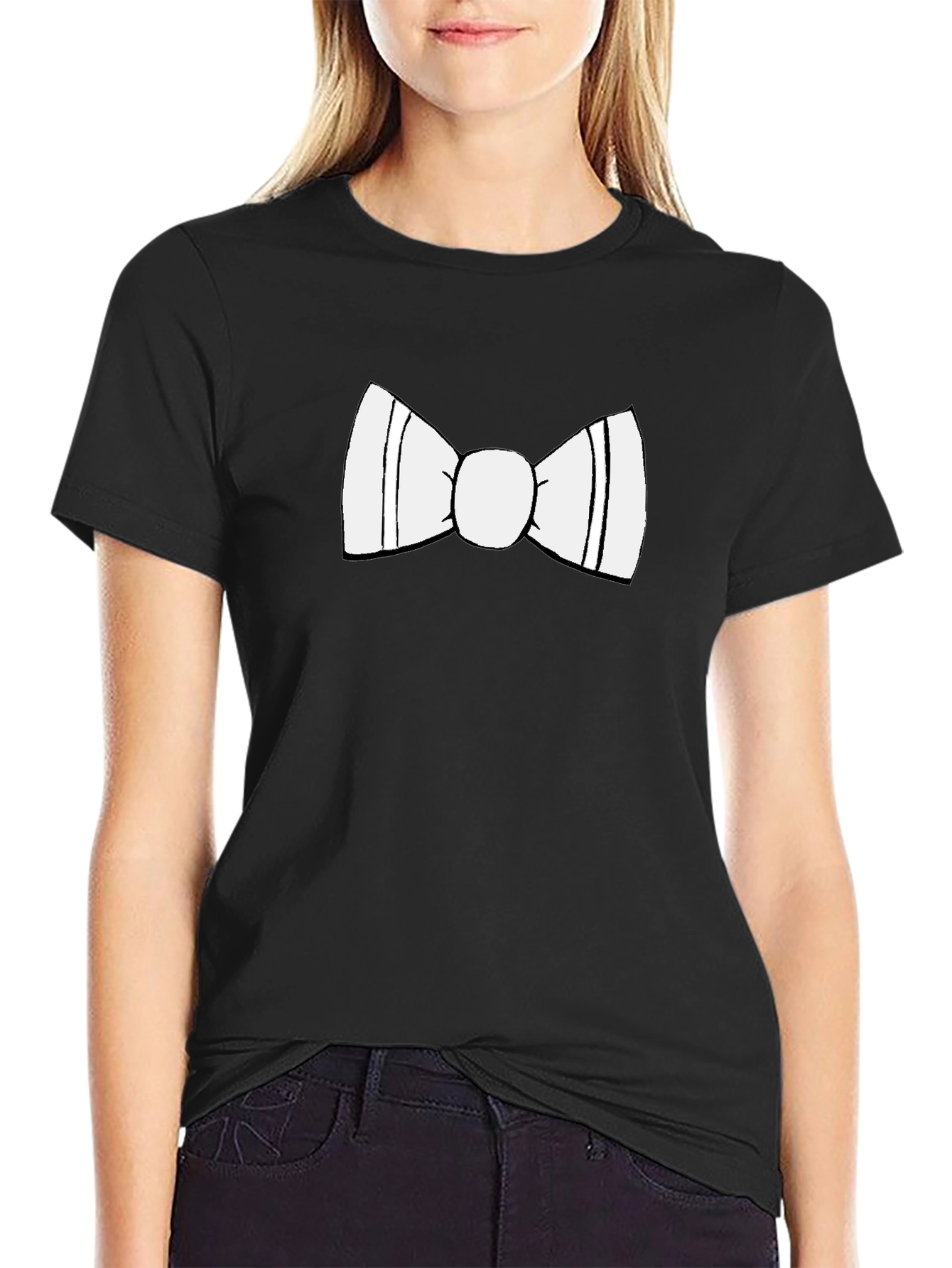 Black T-Shirt with White Bow Tie Design