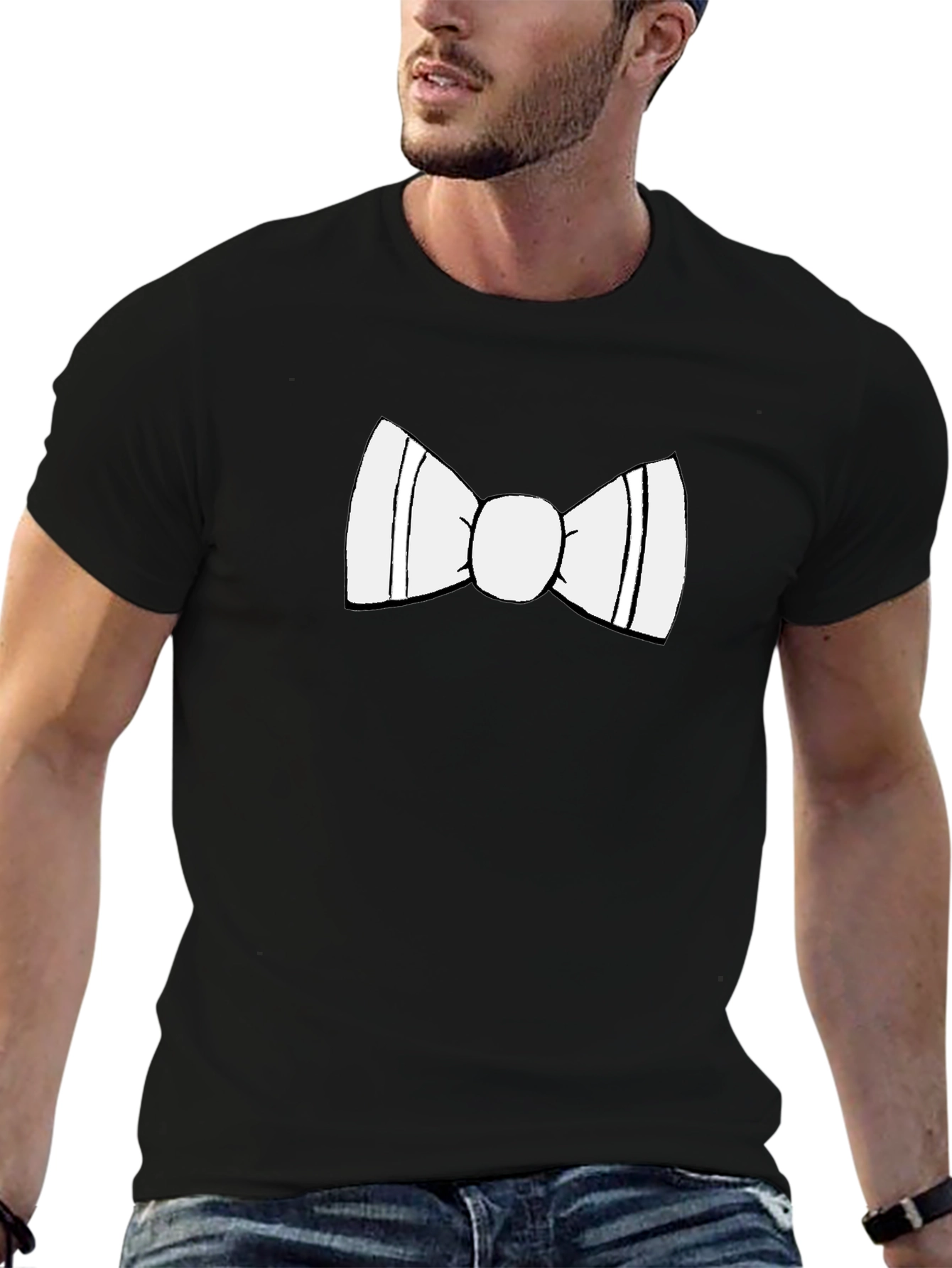 Black T-Shirt with White Bow Tie Design