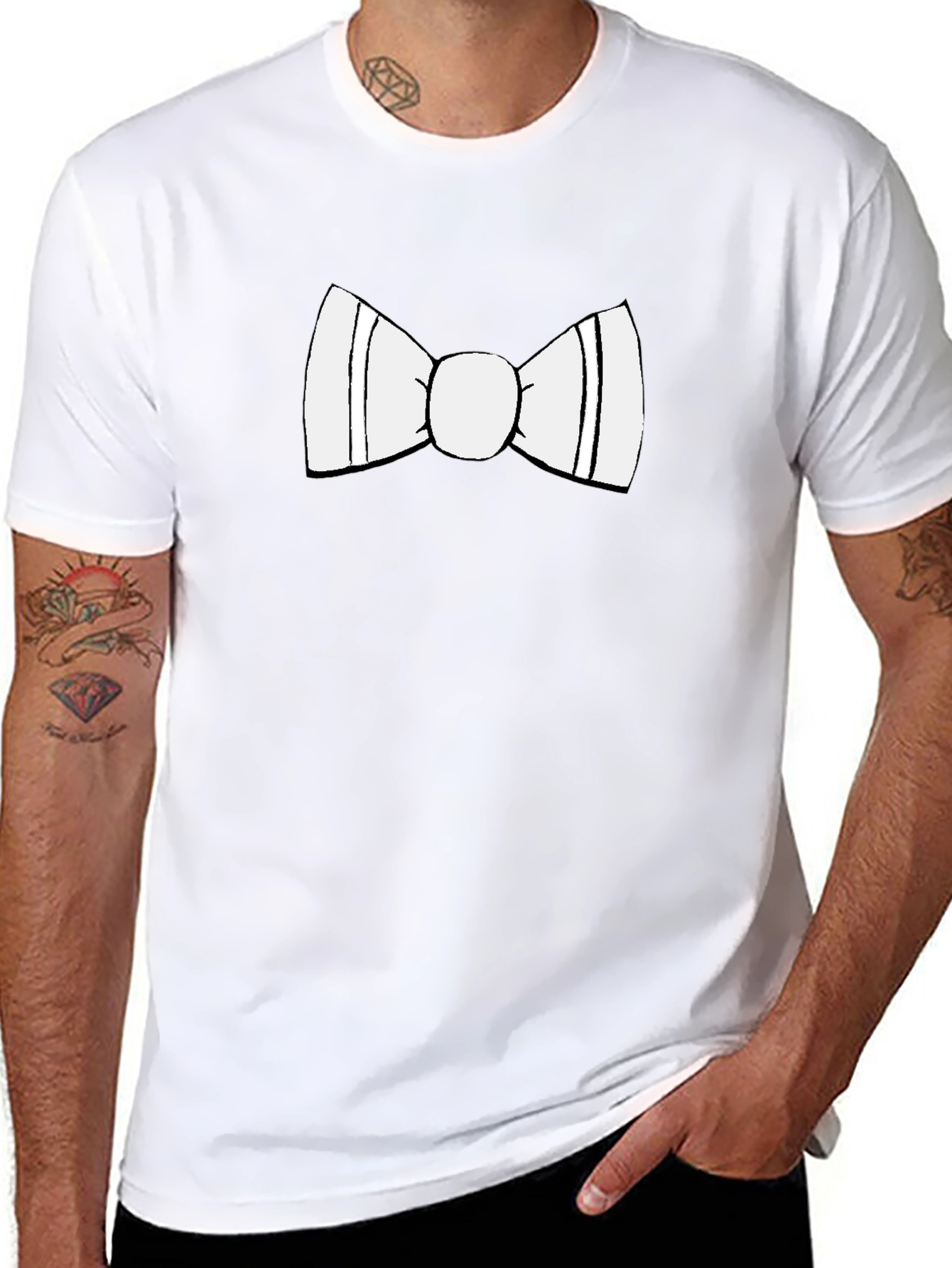 Black T-Shirt with White Bow Tie Design