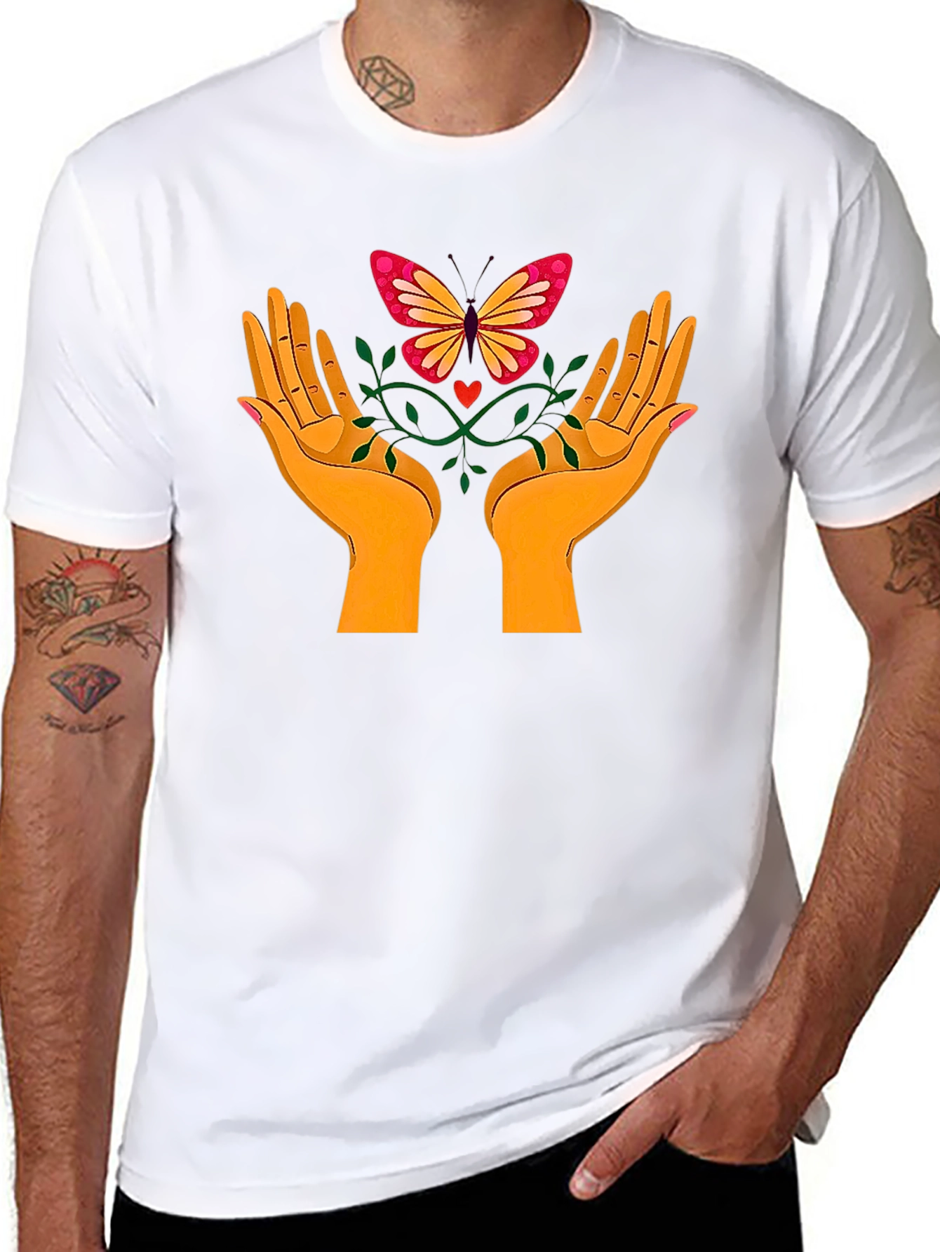 Butterfly Hands Graphic Tee - Black Cotton T-Shirt