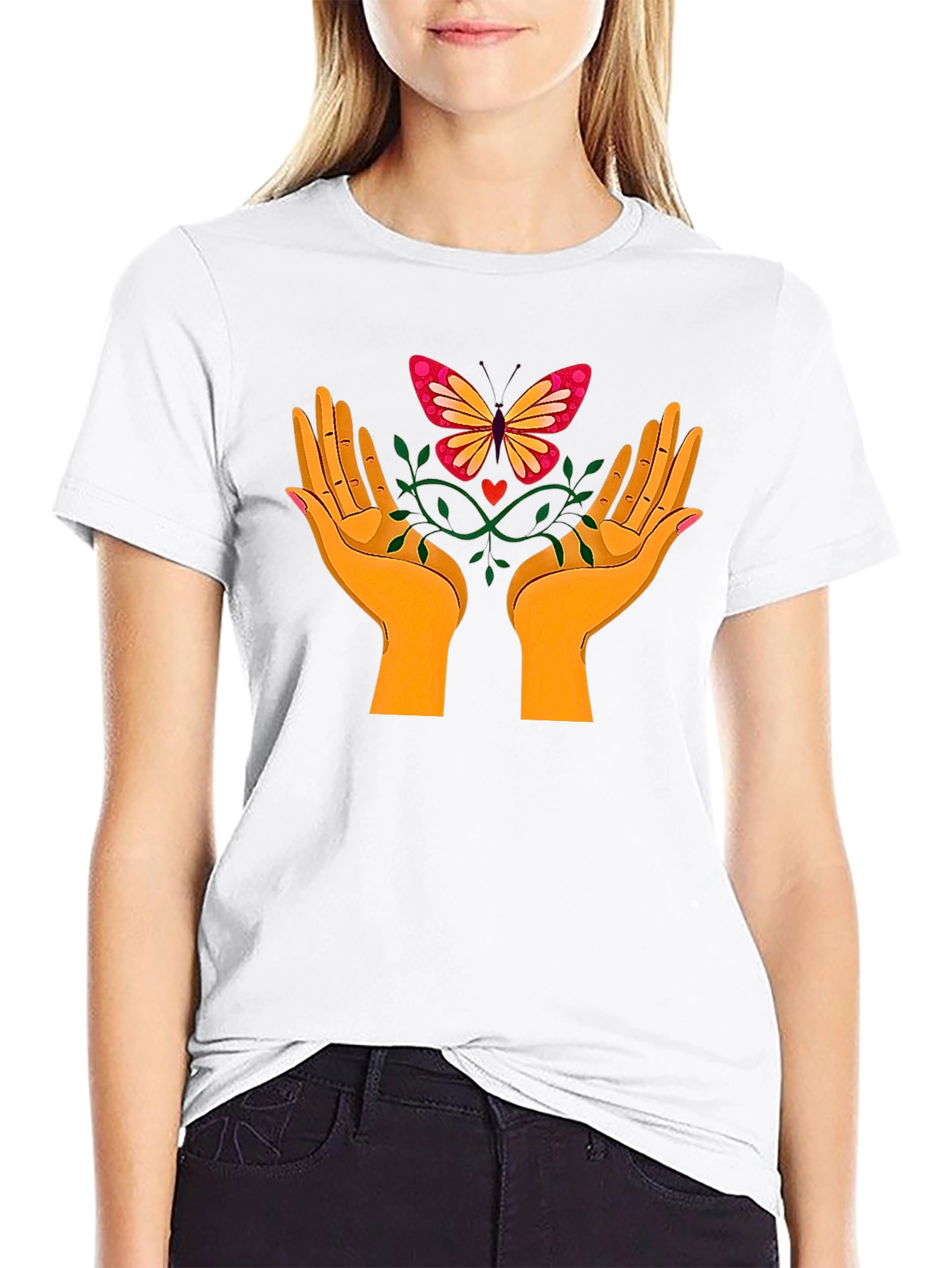 Butterfly Hands Graphic Tee - Black Cotton T-Shirt