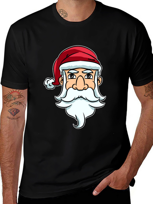 Santa Claus Cartoon Graphic Print Black T-Shirt