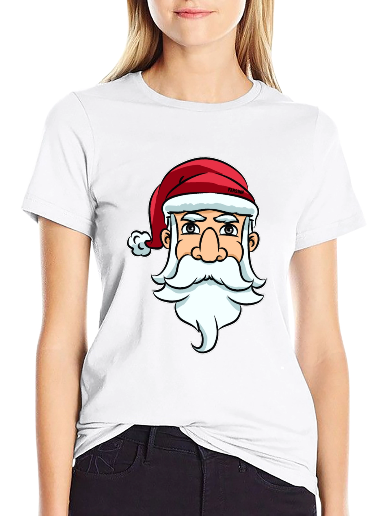 Santa Claus Cartoon Graphic Print Black T-Shirt