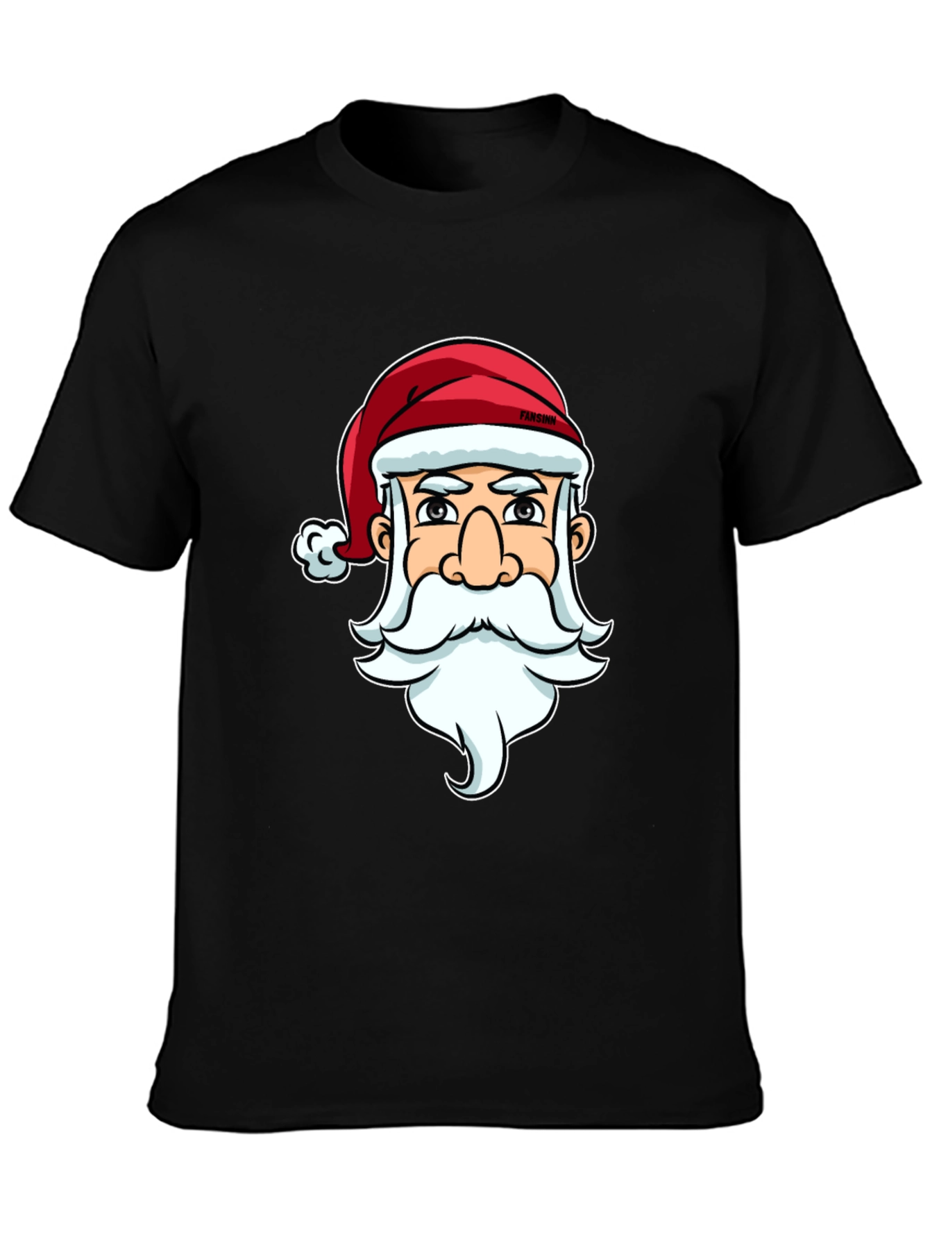 Santa Claus Cartoon Graphic Print Black T-Shirt