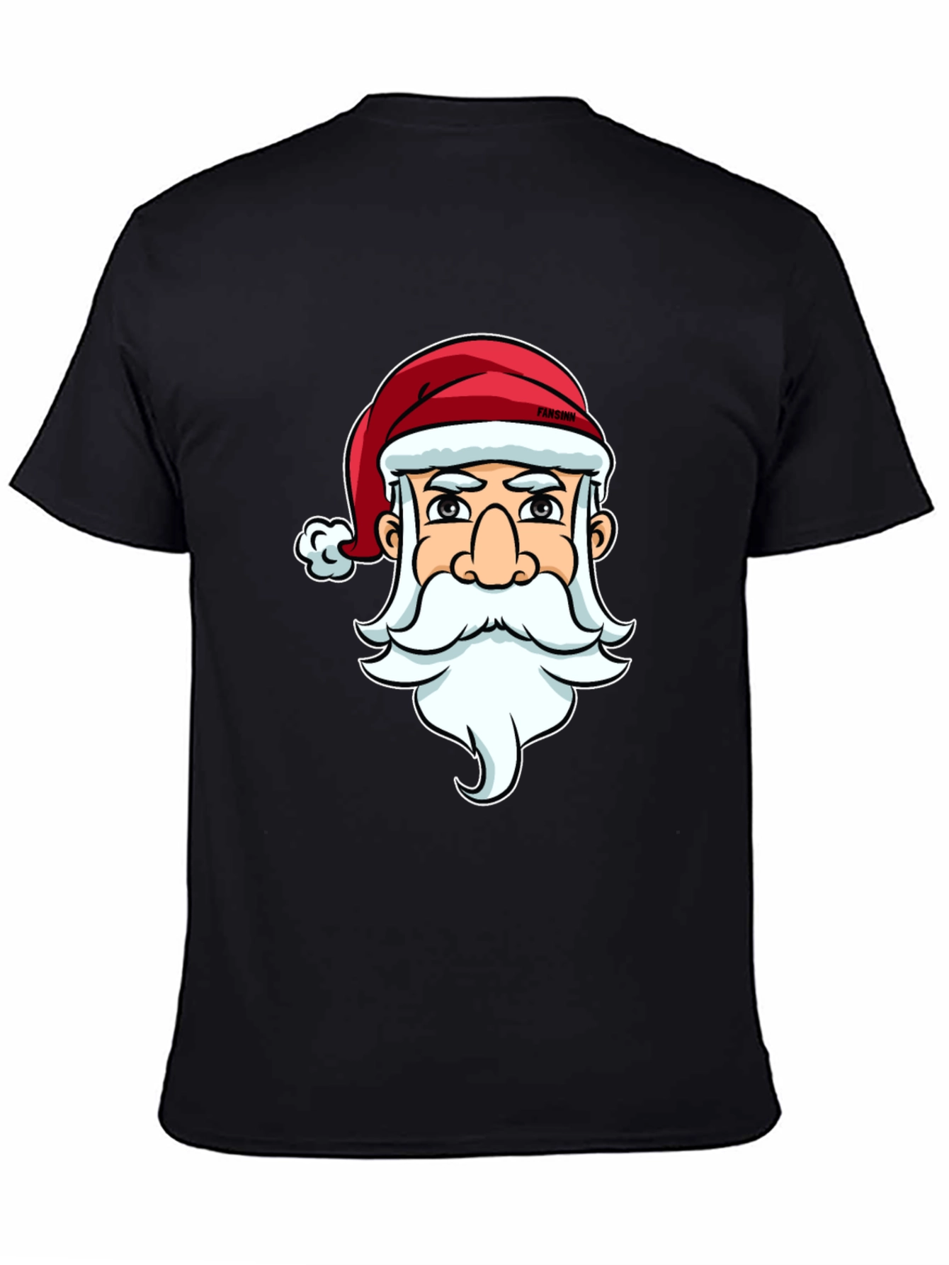 Santa Claus Cartoon Graphic Print Black T-Shirt