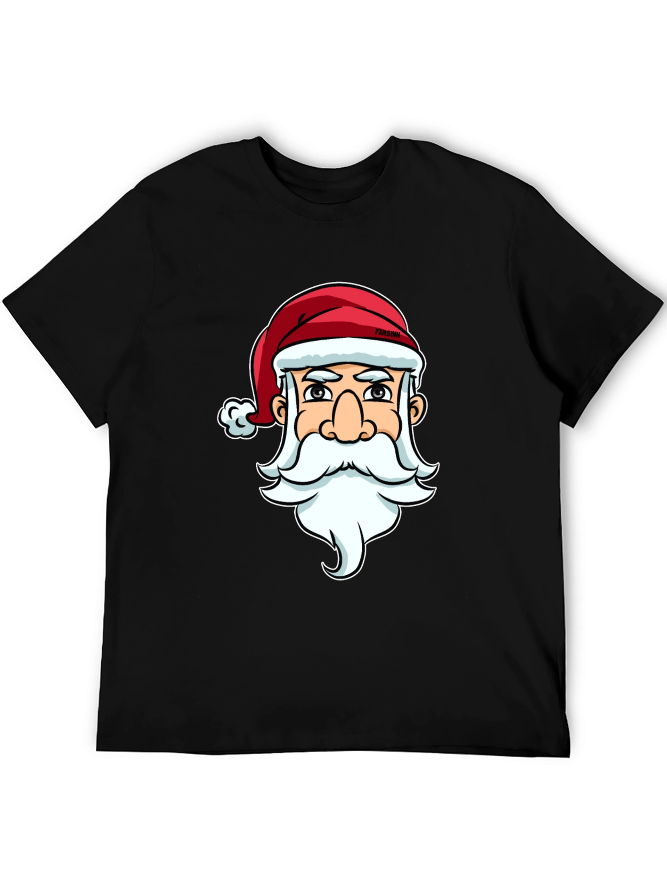 Santa Claus Cartoon Graphic Print Black T-Shirt