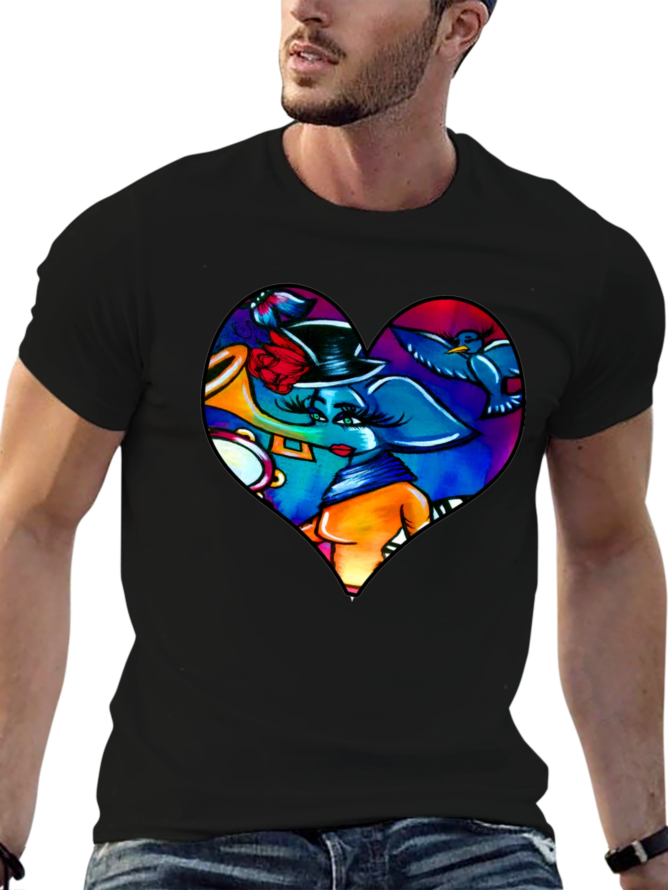 Heart Elephant Music Lover T-Shirt