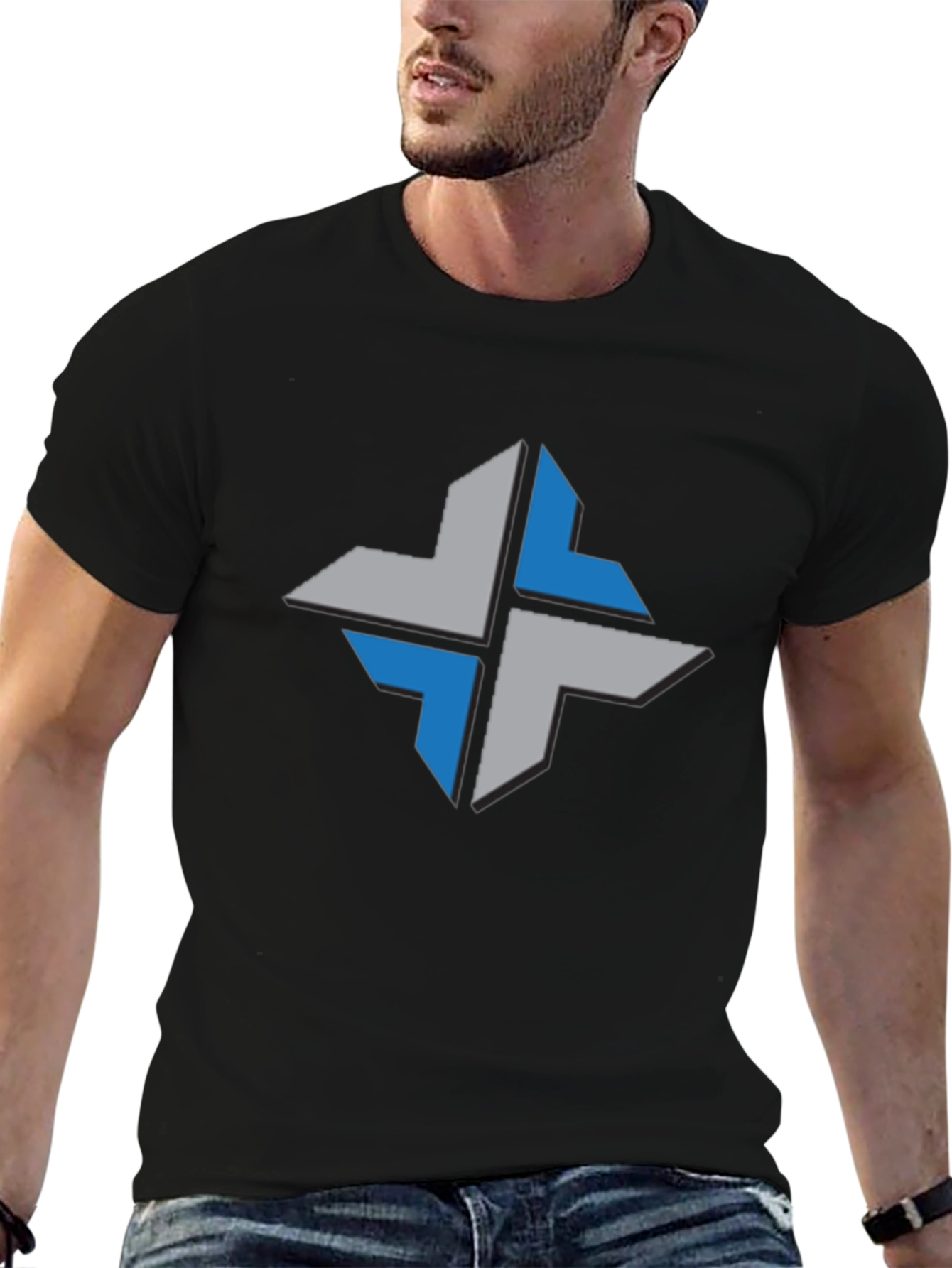 Geometric Cross Tee - Stylish Black T-Shirt