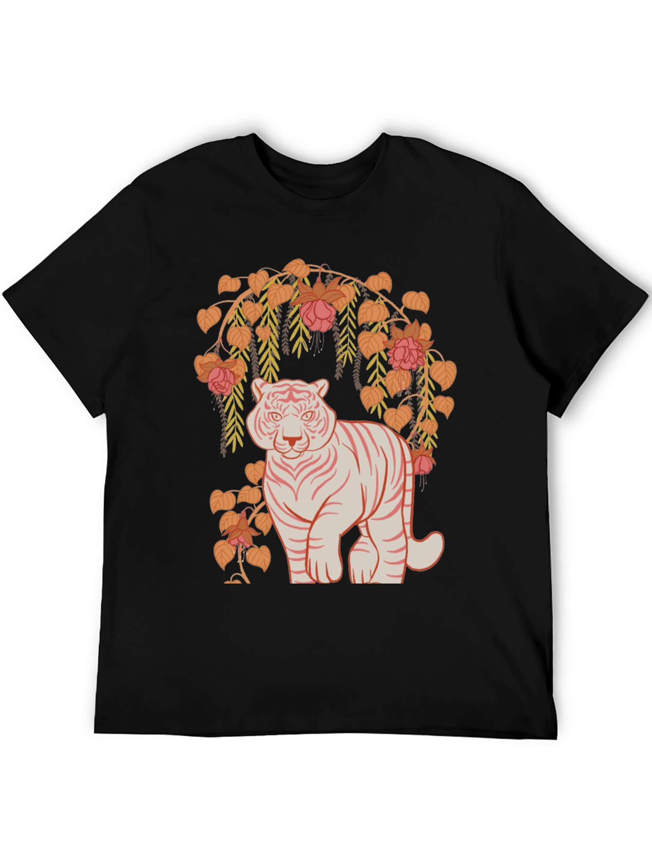 Tiger and Floral Graphic Tee - Black