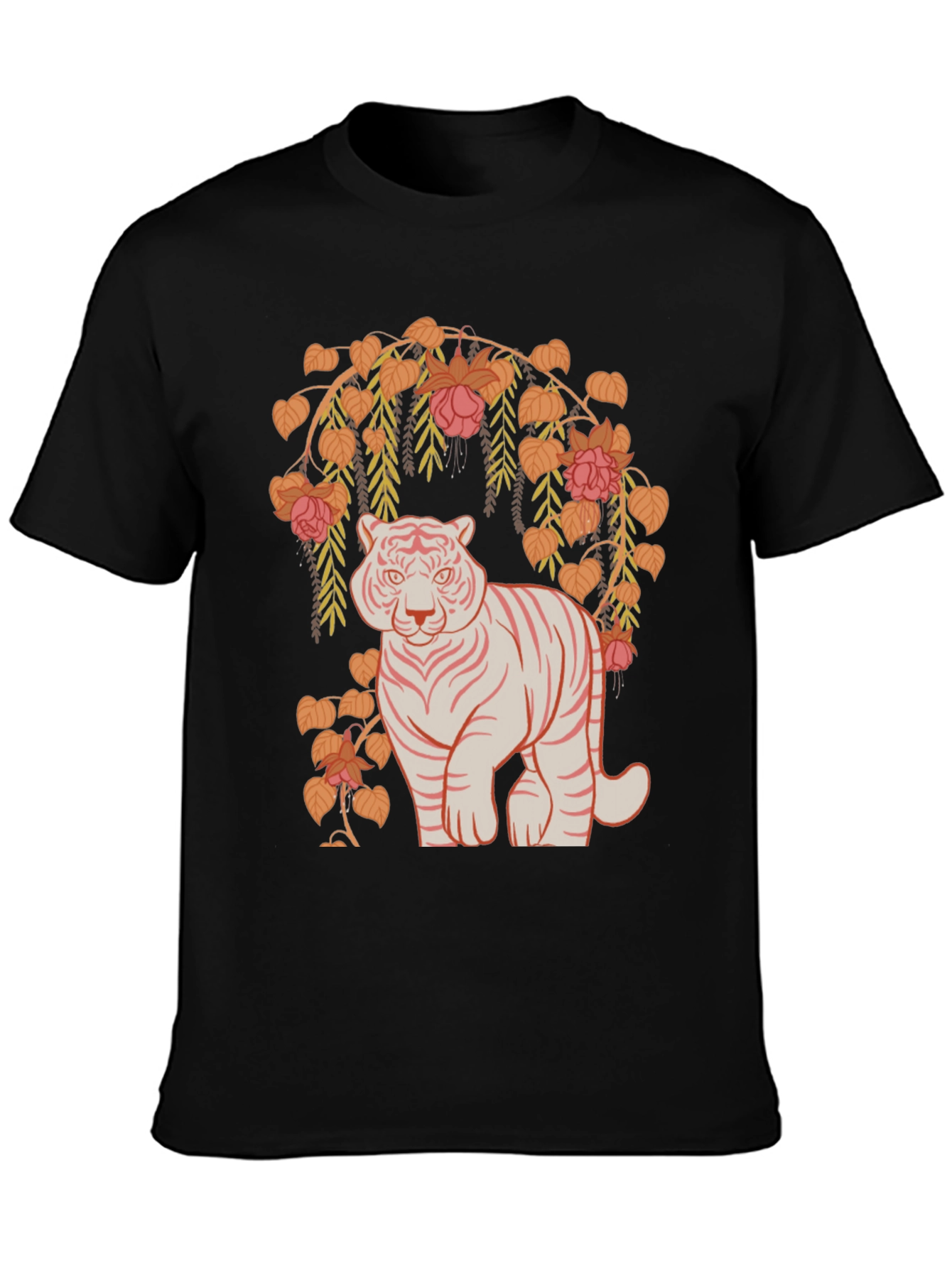 Tiger and Floral Graphic Tee - Black