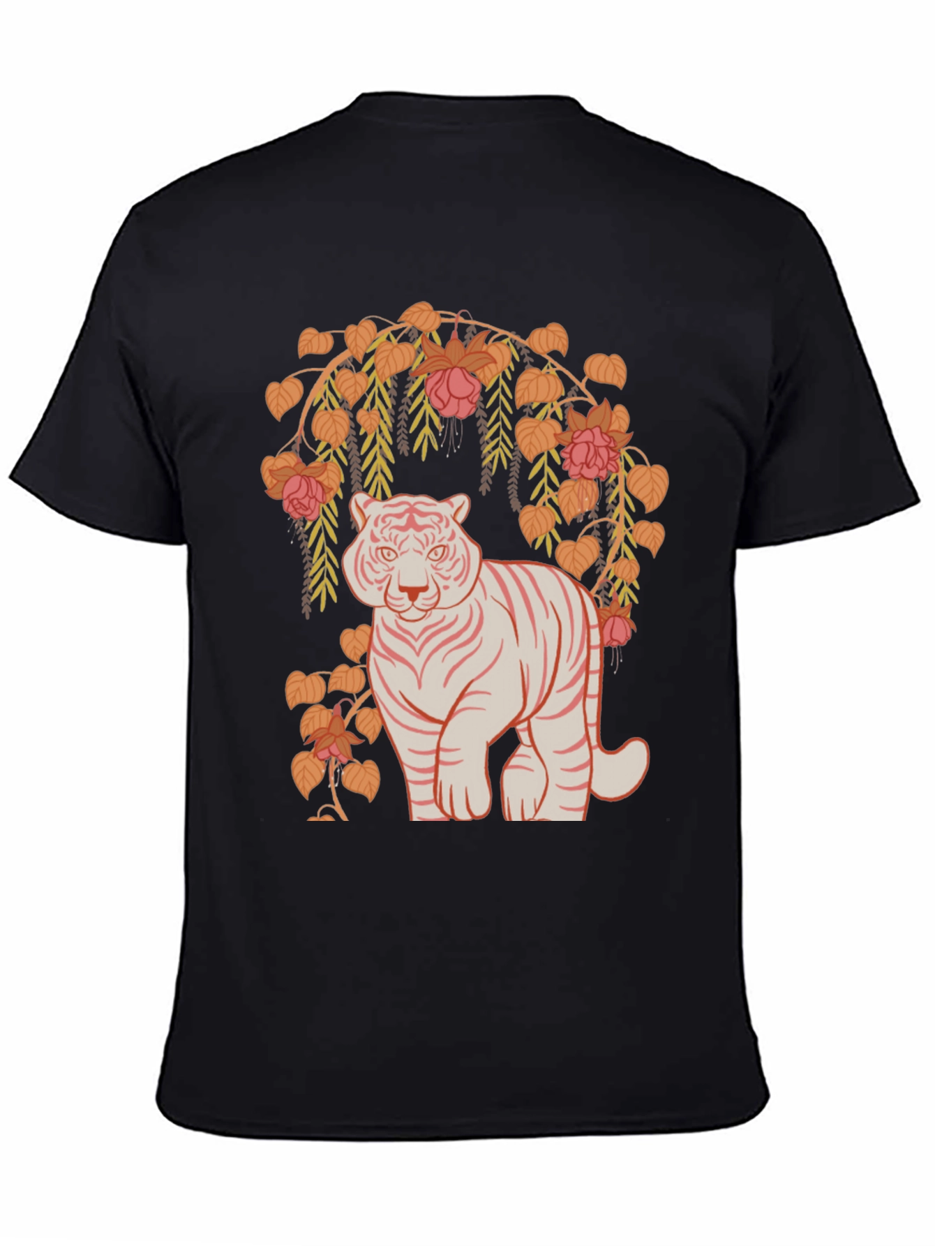 Tiger and Floral Graphic Tee - Black