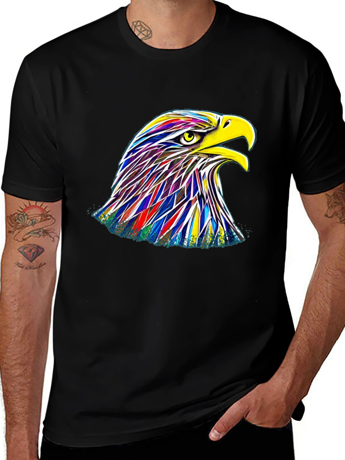 Rainbow Eagle Graphic Black T-Shirt