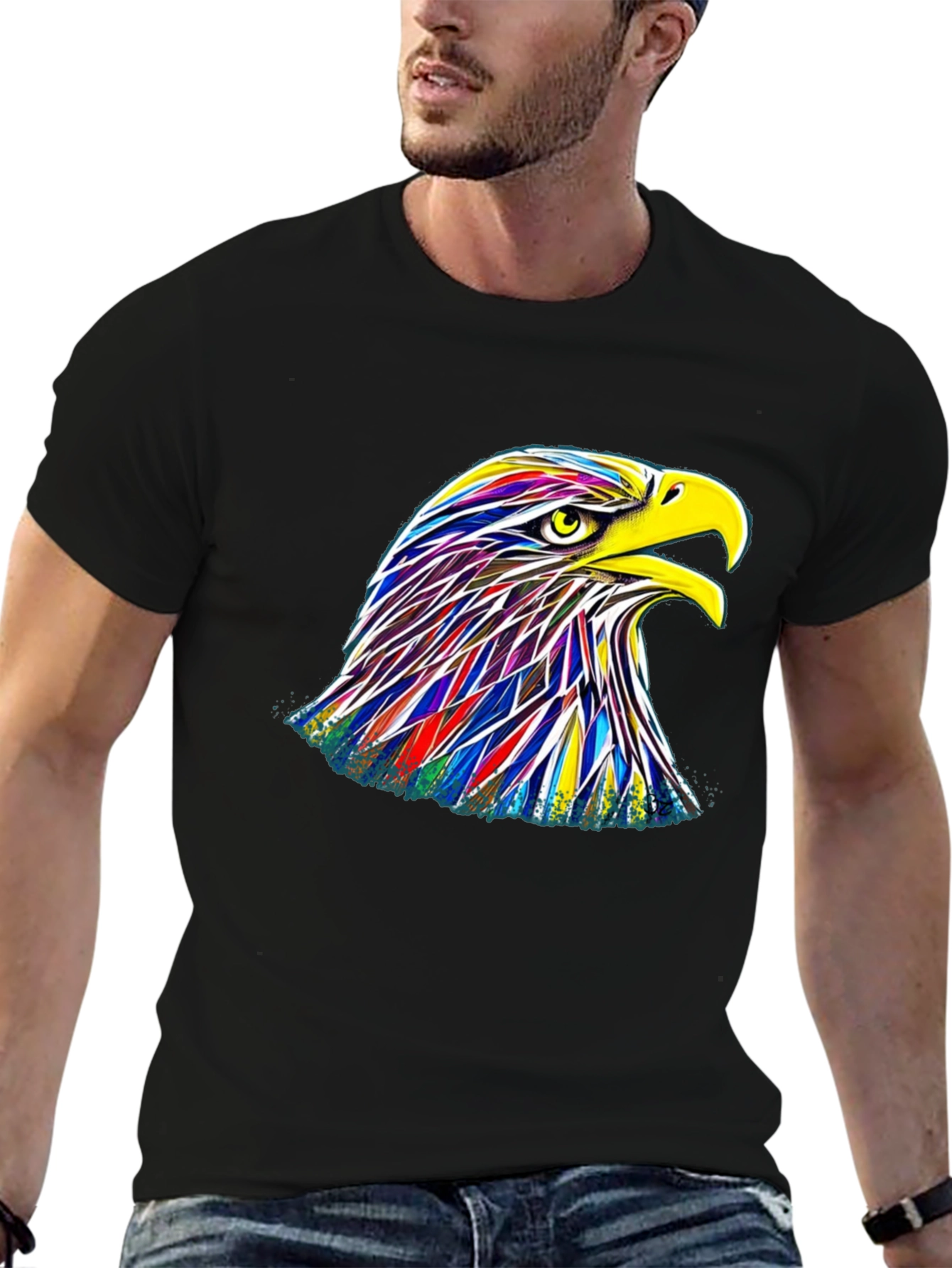 Rainbow Eagle Graphic Black T-Shirt