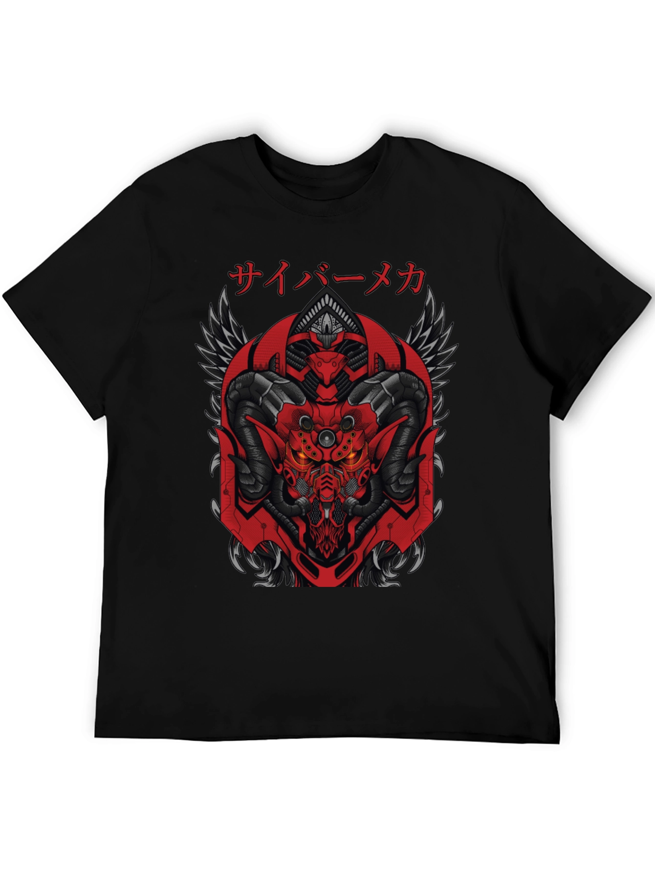 Cyber Mecha Demon Graphic Tee - Black