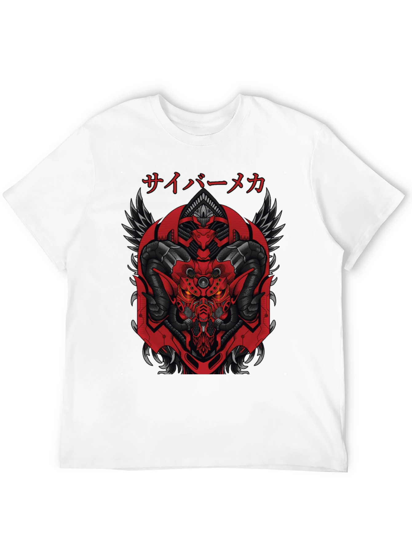 Cyber Mecha Demon Graphic Tee - Black