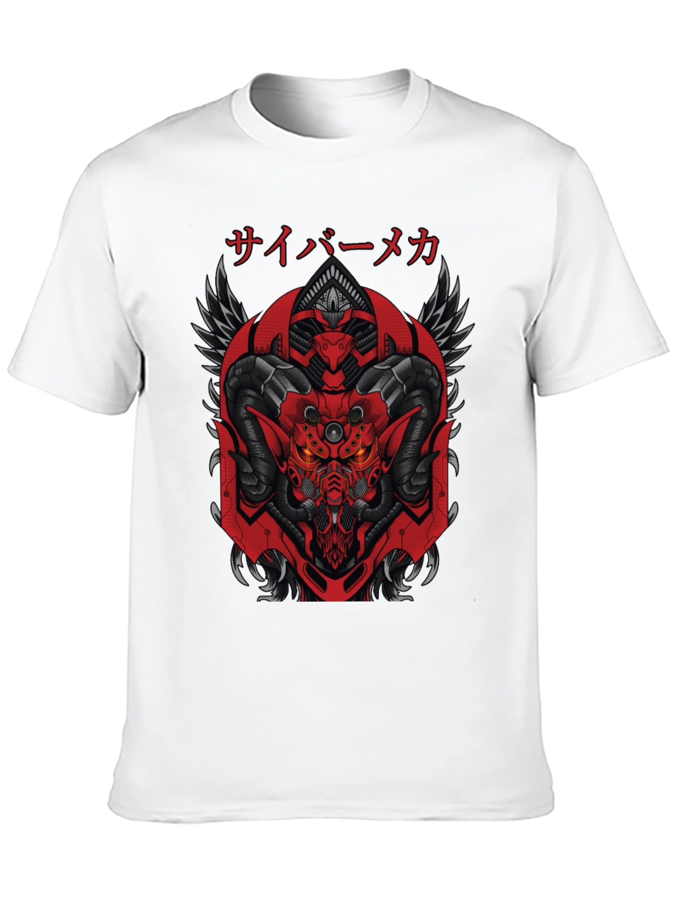 Cyber Mecha Demon Graphic Tee - Black