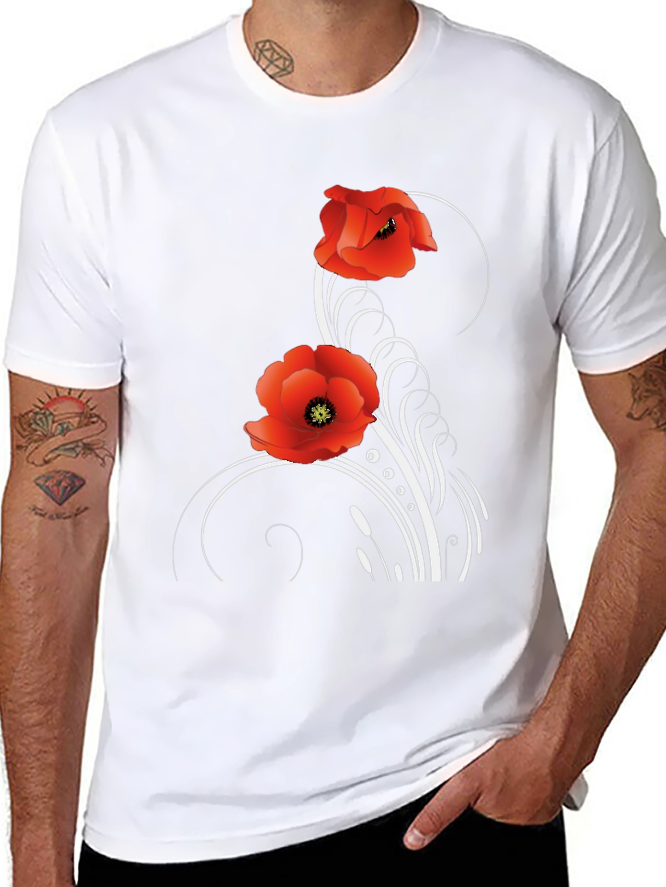 Floral Poppy T-Shirt - Black Cotton