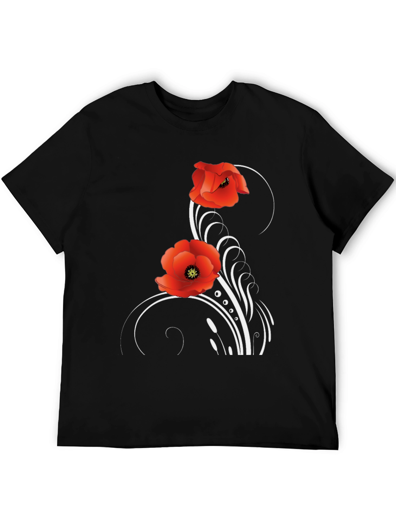 Floral Poppy T-Shirt - Black Cotton