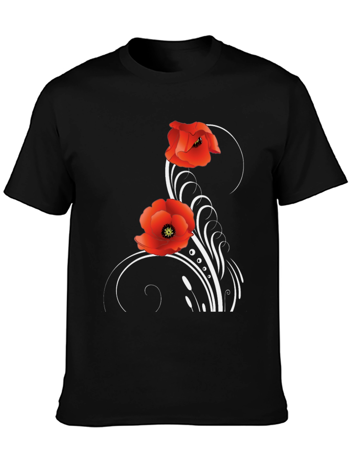 Floral Poppy T-Shirt - Black Cotton