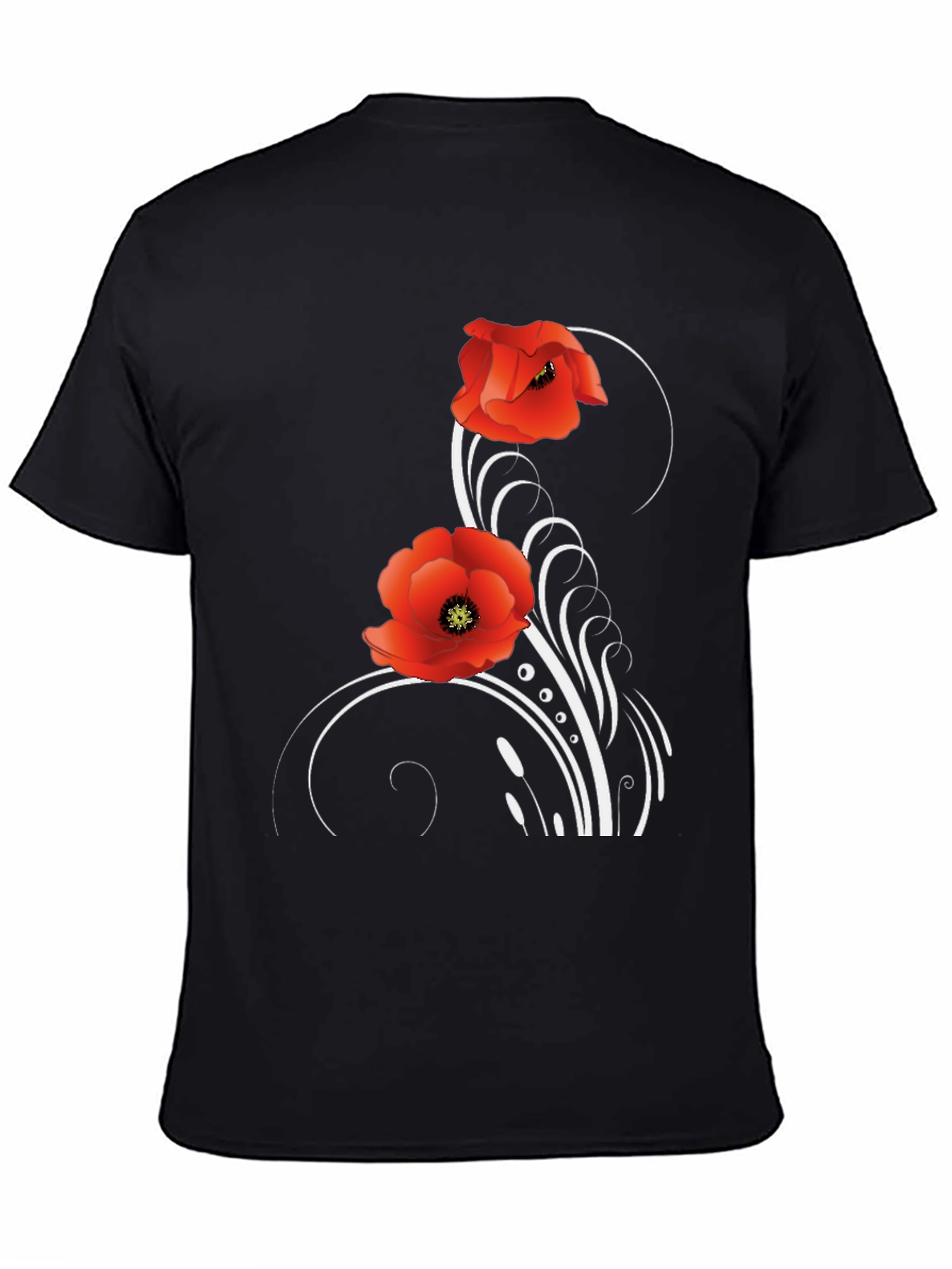 Floral Poppy T-Shirt - Black Cotton