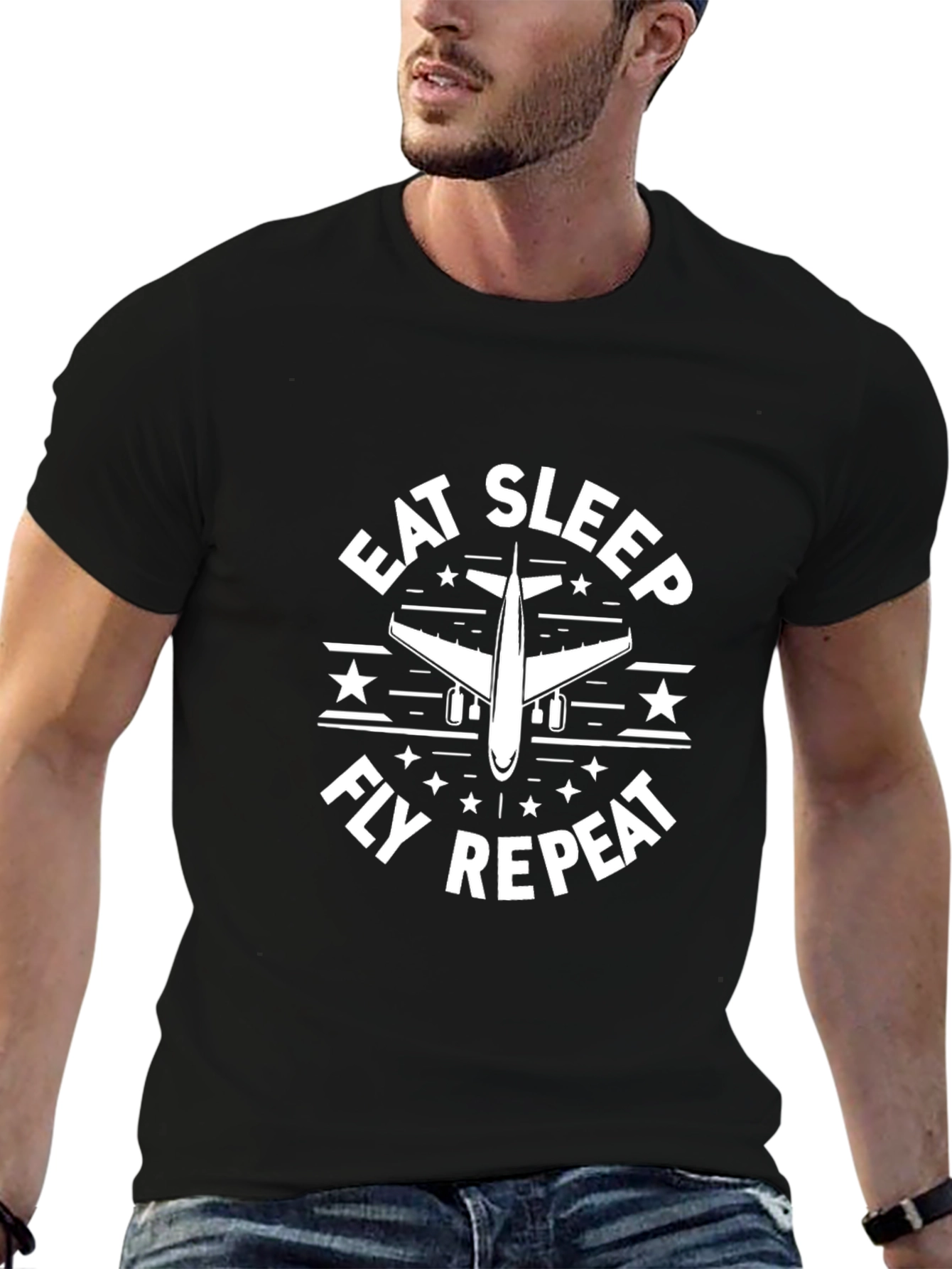 Eat Sleep Fly Repeat Airplane Graphic T-Shirt