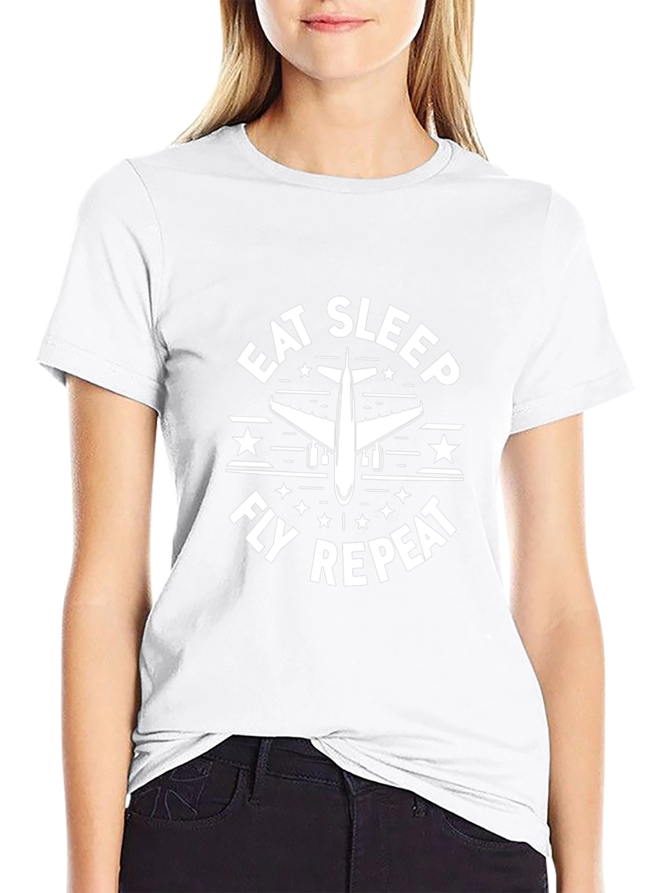 Eat Sleep Fly Repeat Airplane Graphic T-Shirt