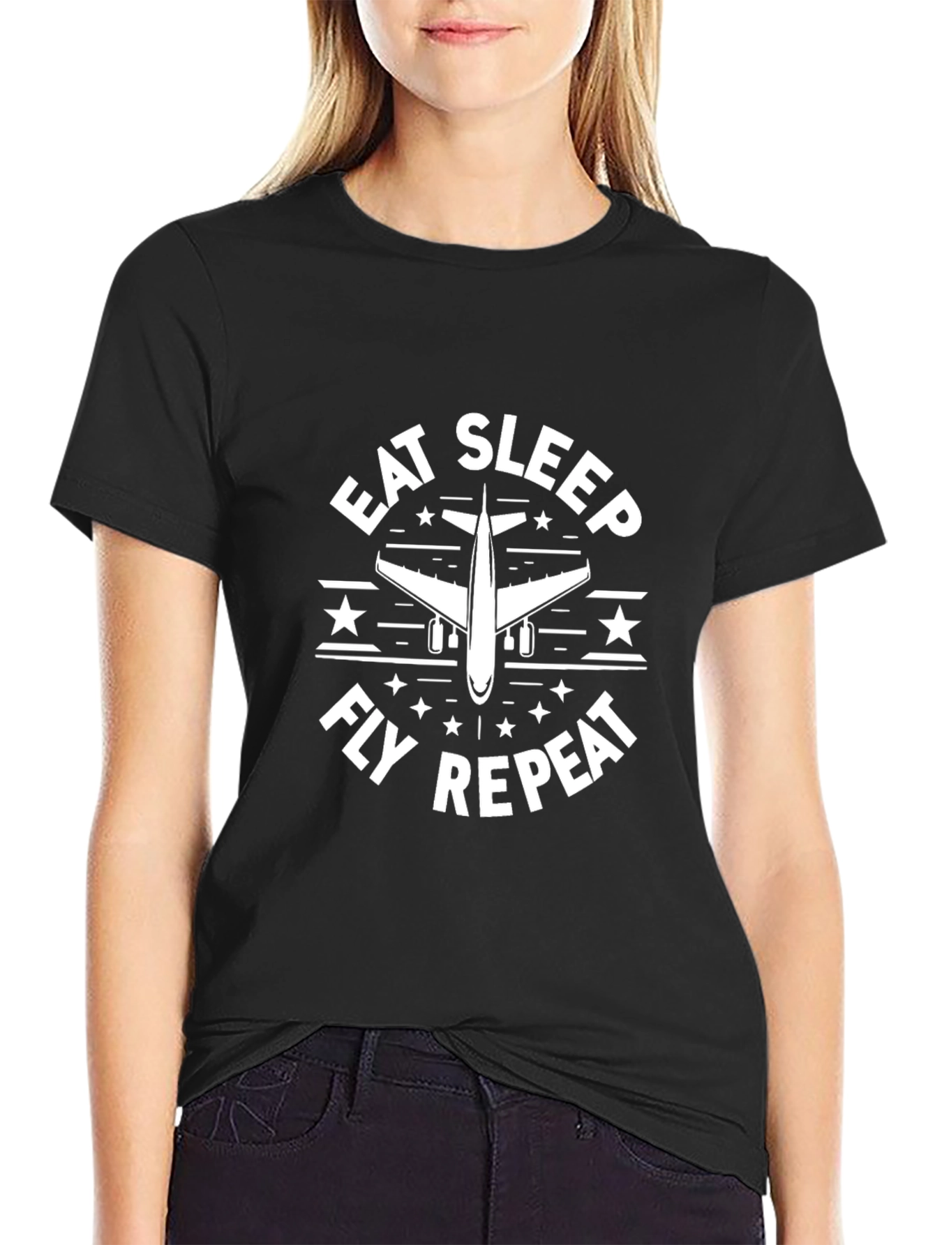 Eat Sleep Fly Repeat Airplane Graphic T-Shirt