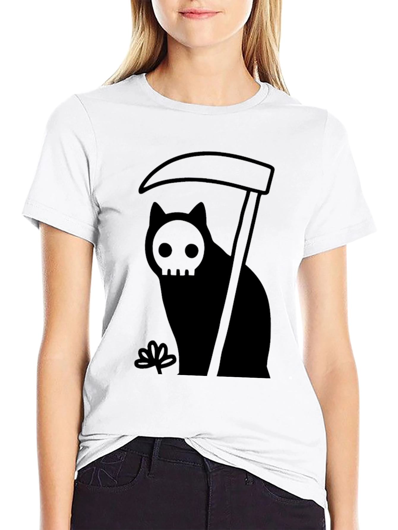 Grim Reaper Cat Graphic Tee - Black