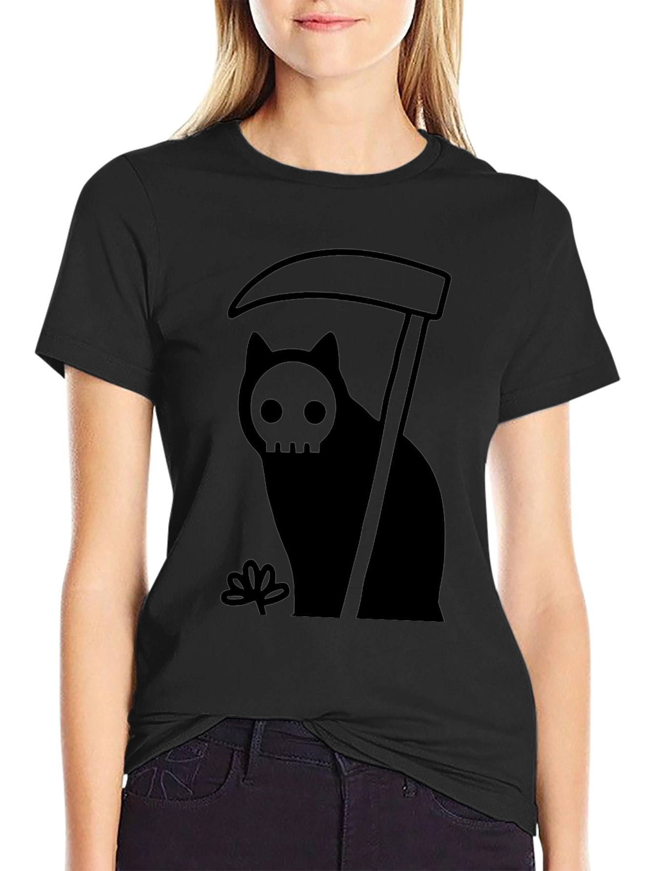Grim Reaper Cat Graphic Tee - Black