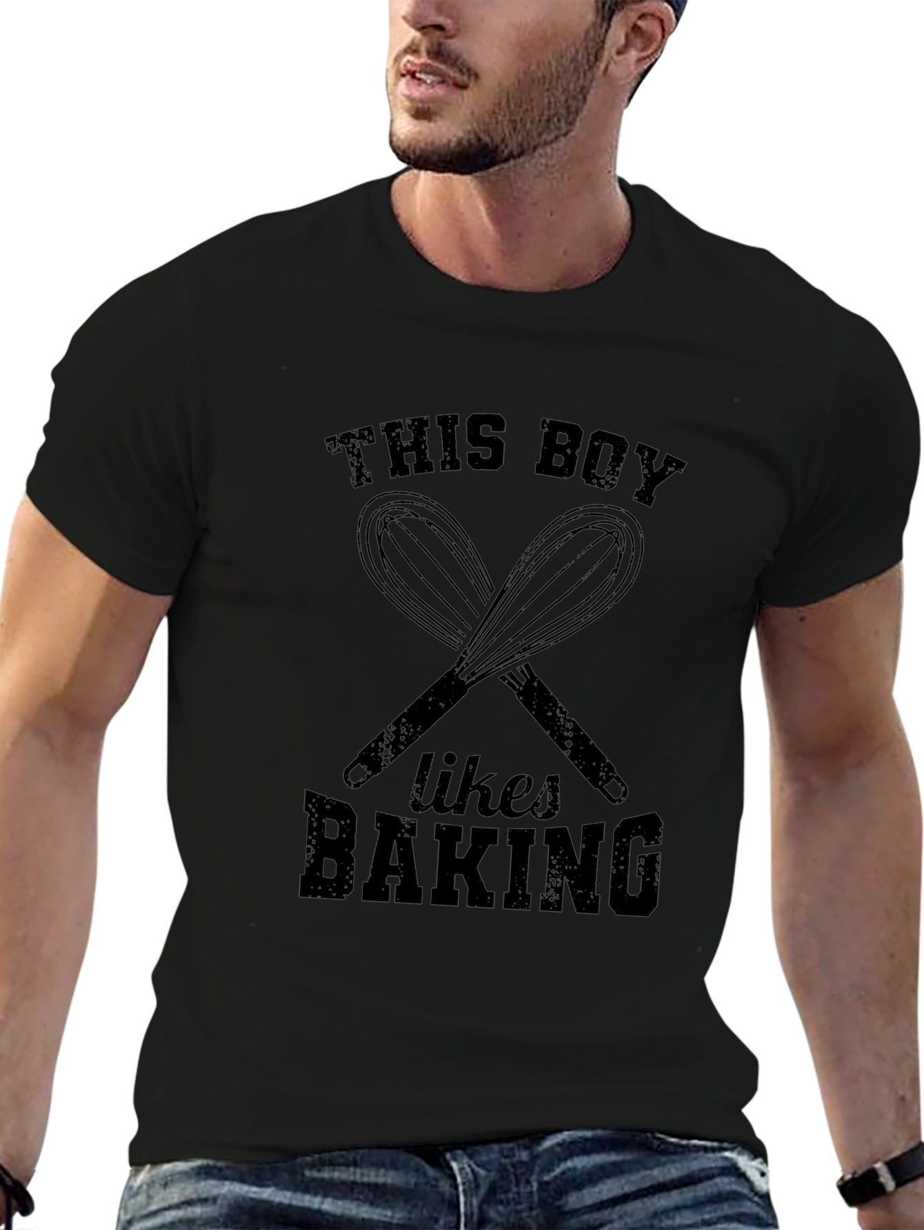 This Boy Likes Baking Black Graphic T-Shirt