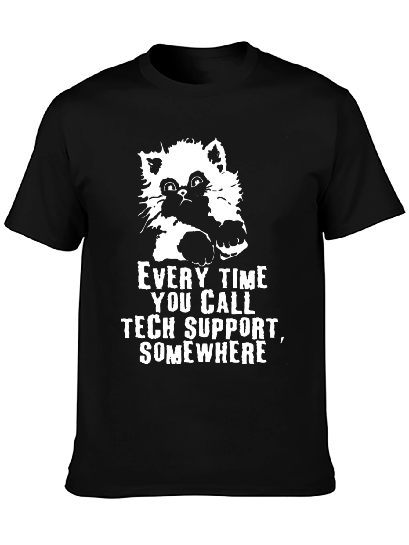 Tech Support Cat Graphic Tee - Black