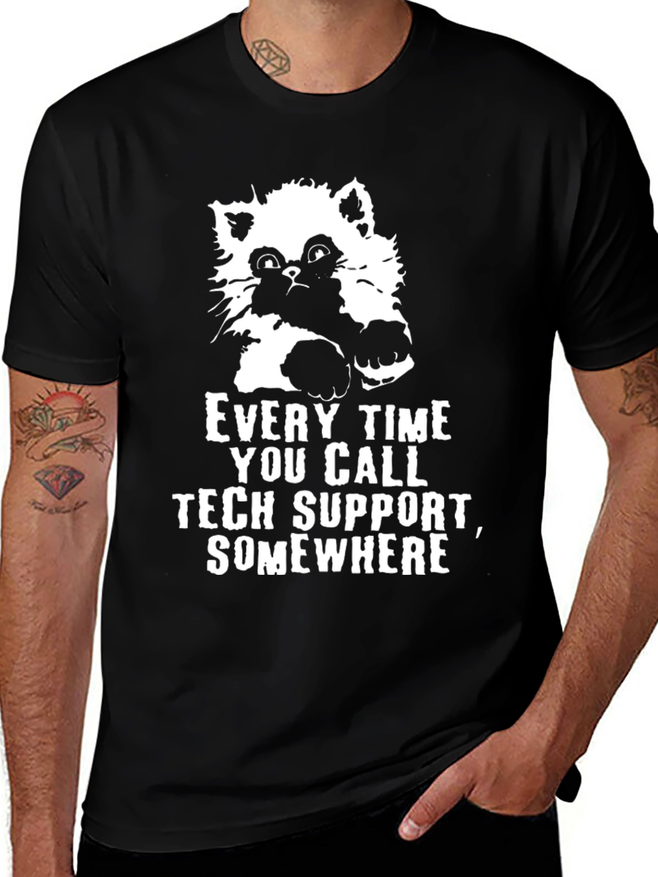 Tech Support Cat Graphic Tee - Black