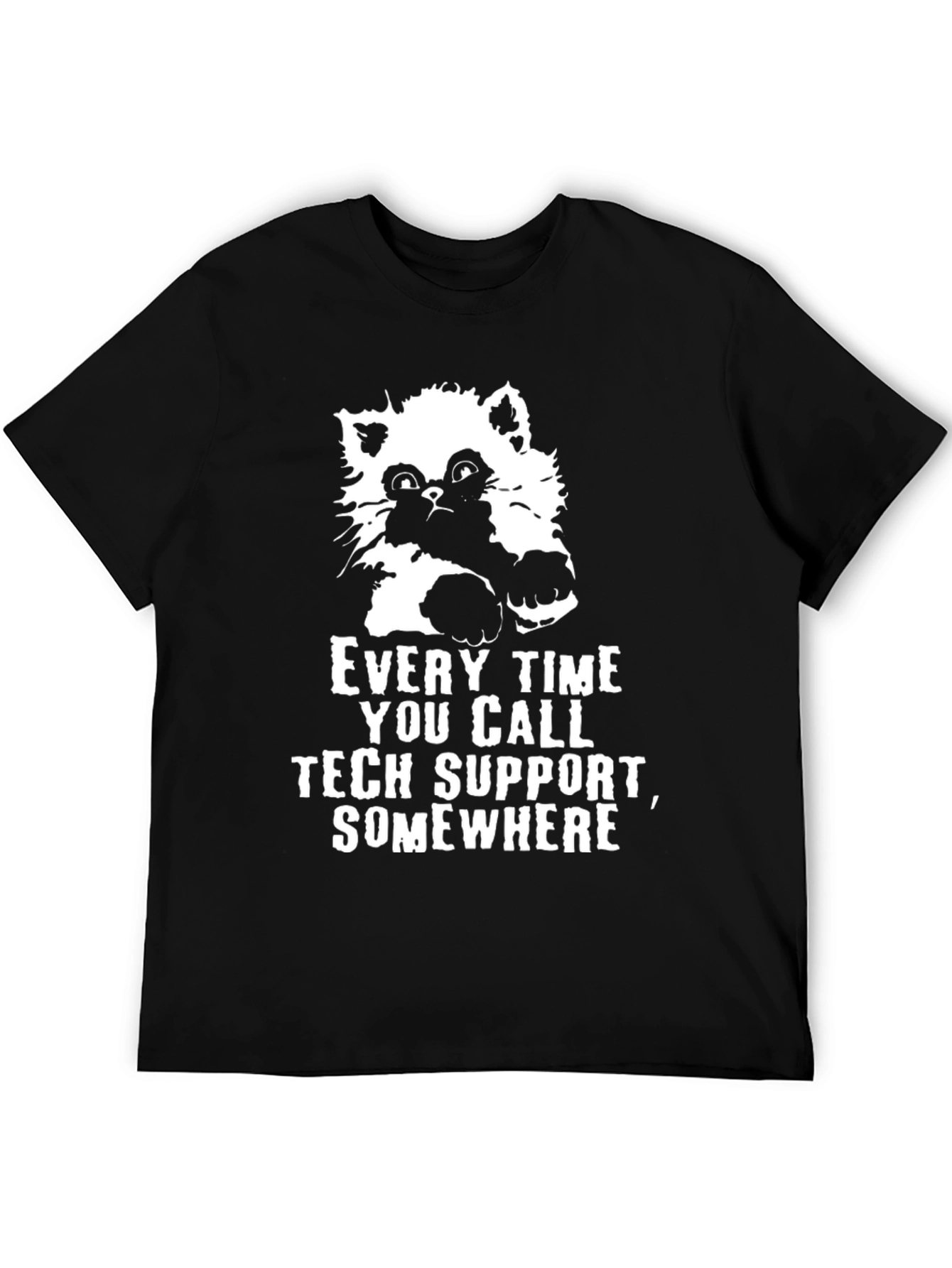 Tech Support Cat Graphic Tee - Black