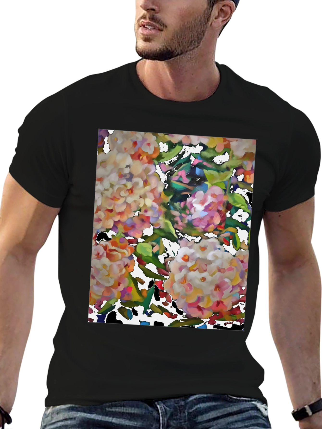 Floral Art Black T-Shirt
