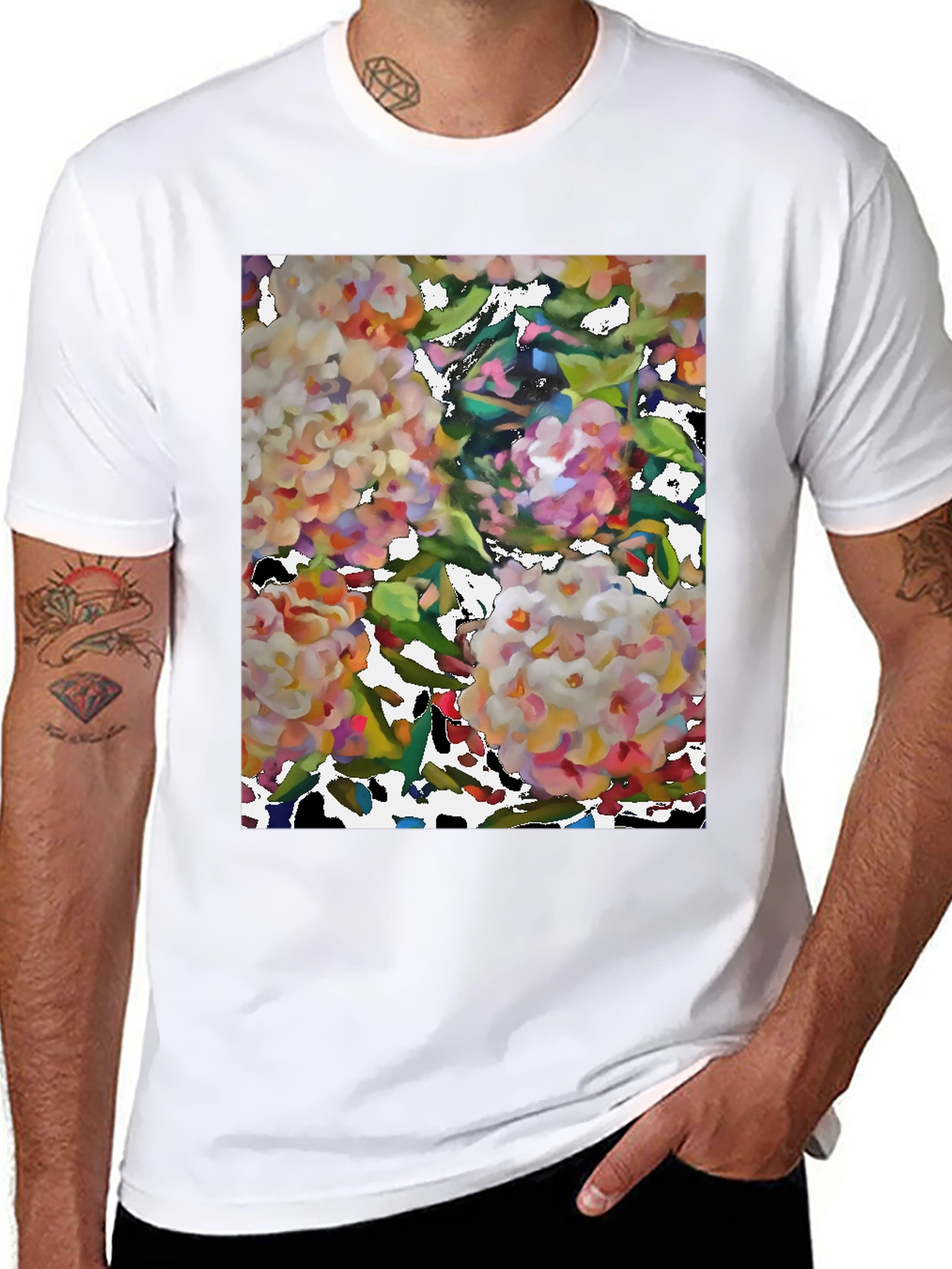 Floral Art Black T-Shirt